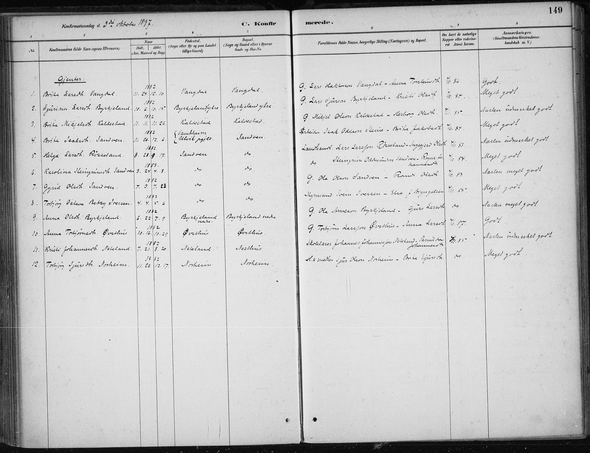 Kvam sokneprestembete, AV/SAB-A-76201/H/Haa: Parish register (official) no. B  1, 1880-1908, p. 149