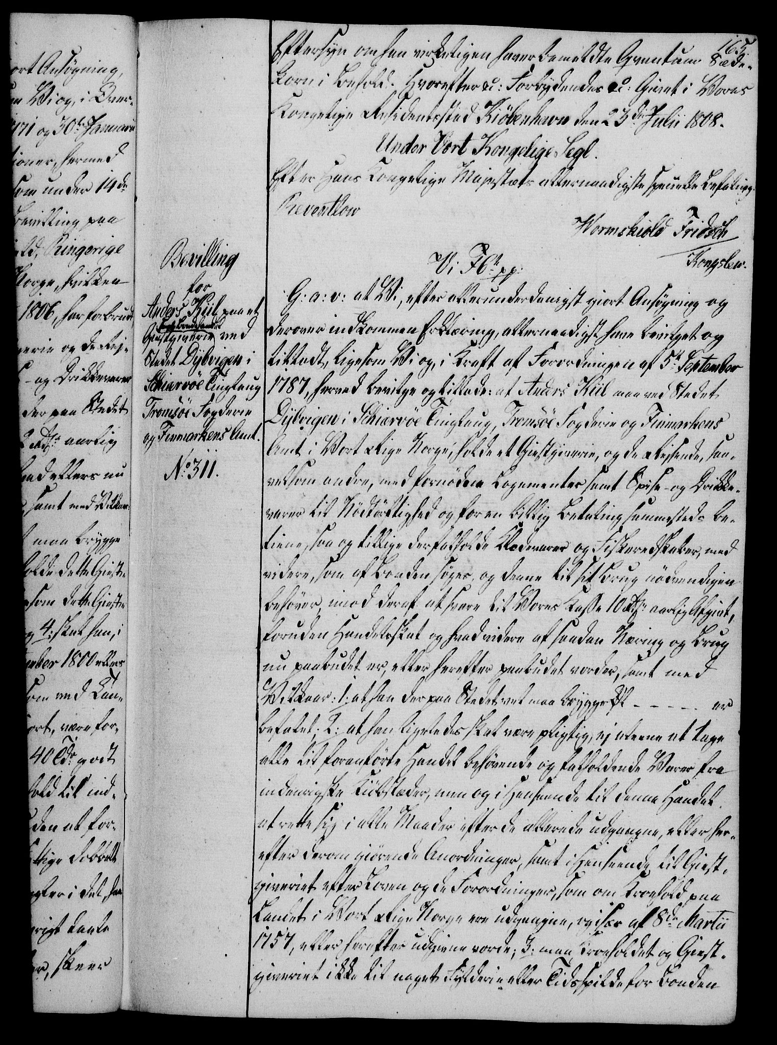 Rentekammeret, Kammerkanselliet, AV/RA-EA-3111/G/Gg/Gga/L0019: Norsk ekspedisjonsprotokoll med register (merket RK 53.19), 1807-1810, p. 165