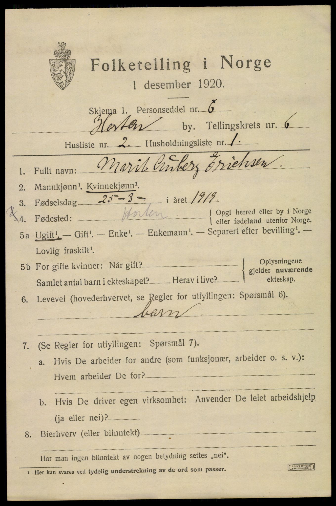 SAKO, 1920 census for Horten, 1920, p. 22289