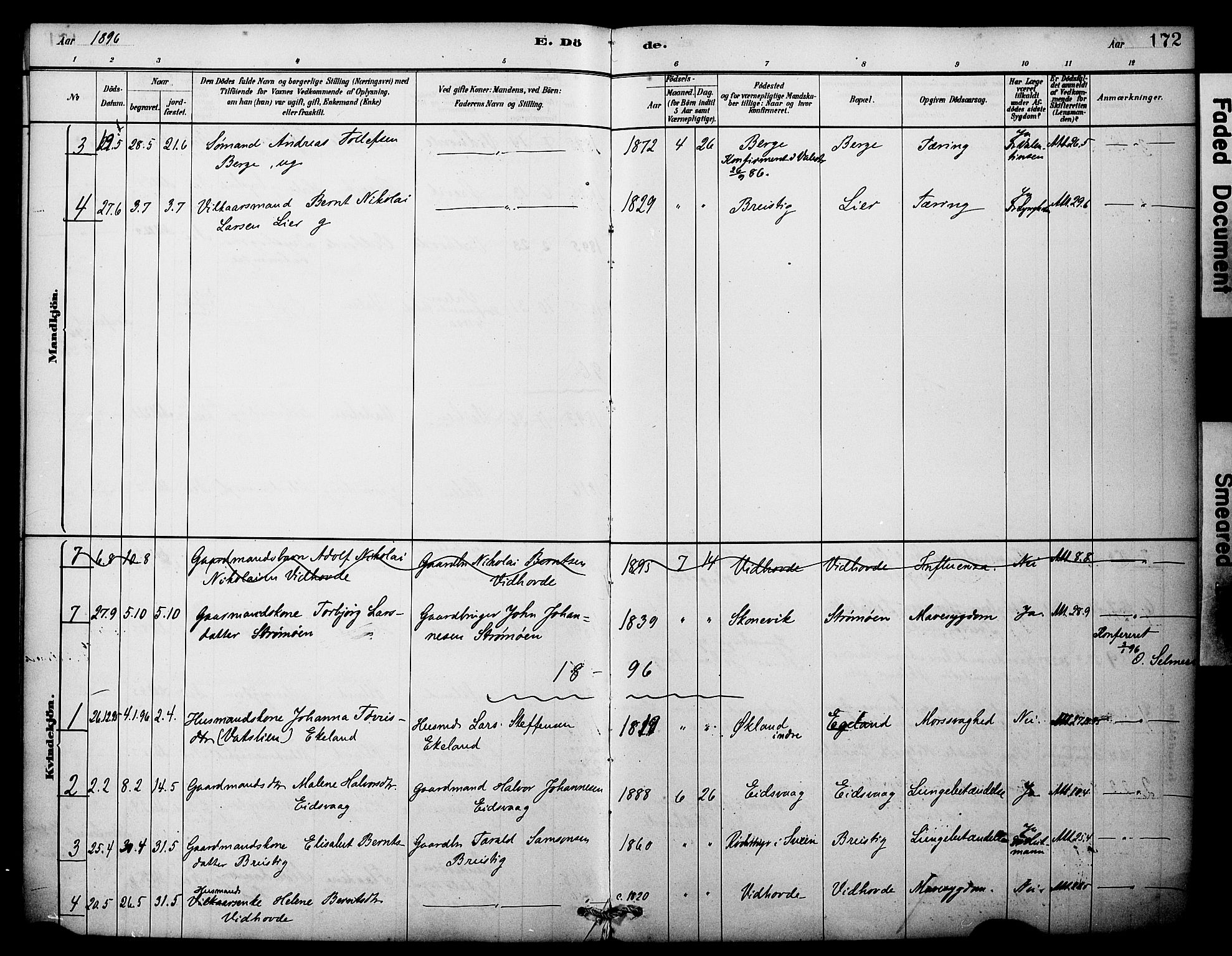 Sveio Sokneprestembete, SAB/A-78501/H/Haa: Parish register (official) no. C 2, 1881-1899, p. 172