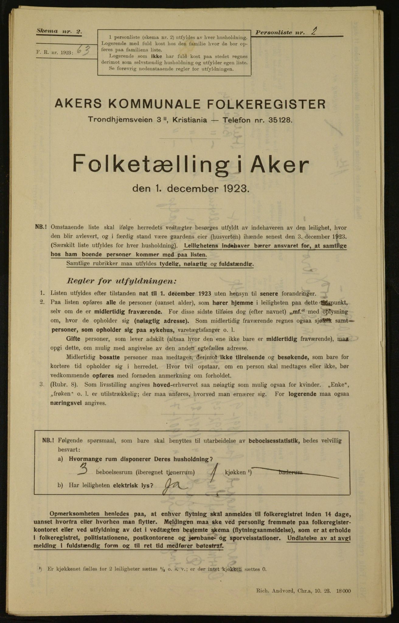 , Municipal Census 1923 for Aker, 1923, p. 321