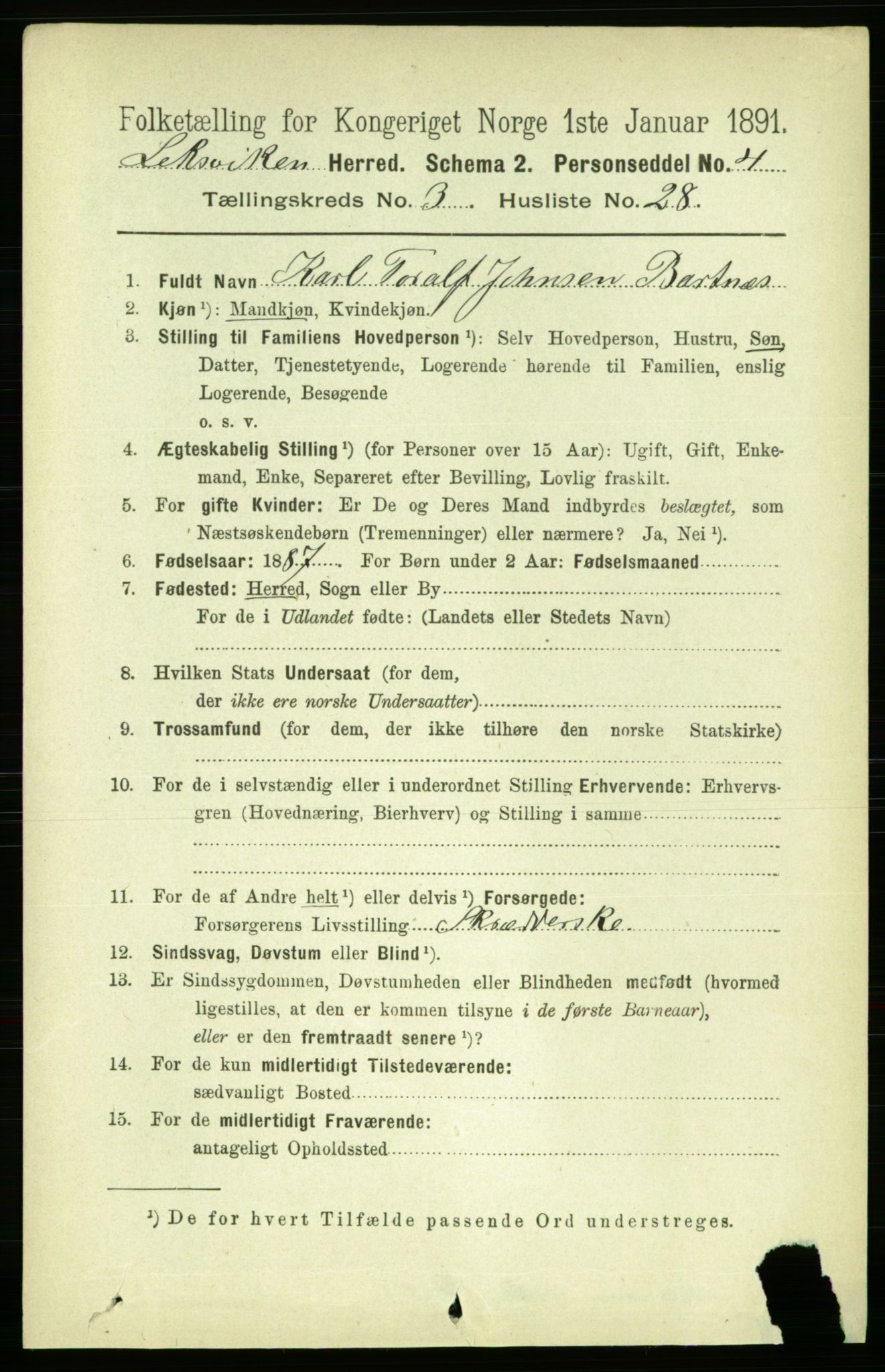 RA, 1891 census for 1718 Leksvik, 1891, p. 1350