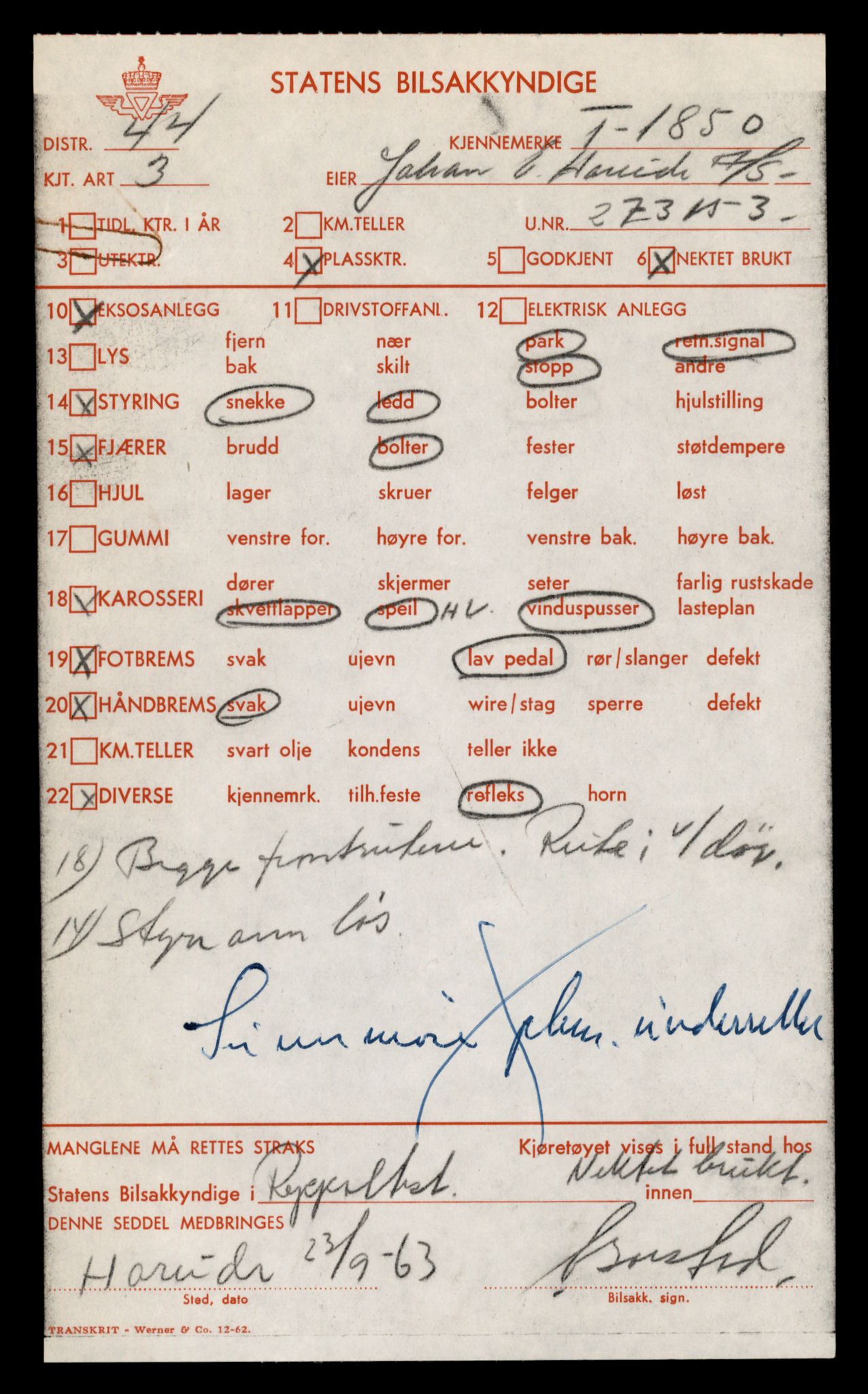 Møre og Romsdal vegkontor - Ålesund trafikkstasjon, SAT/A-4099/F/Fe/L0015: Registreringskort for kjøretøy T 1700 - T 1850, 1927-1998, p. 3043