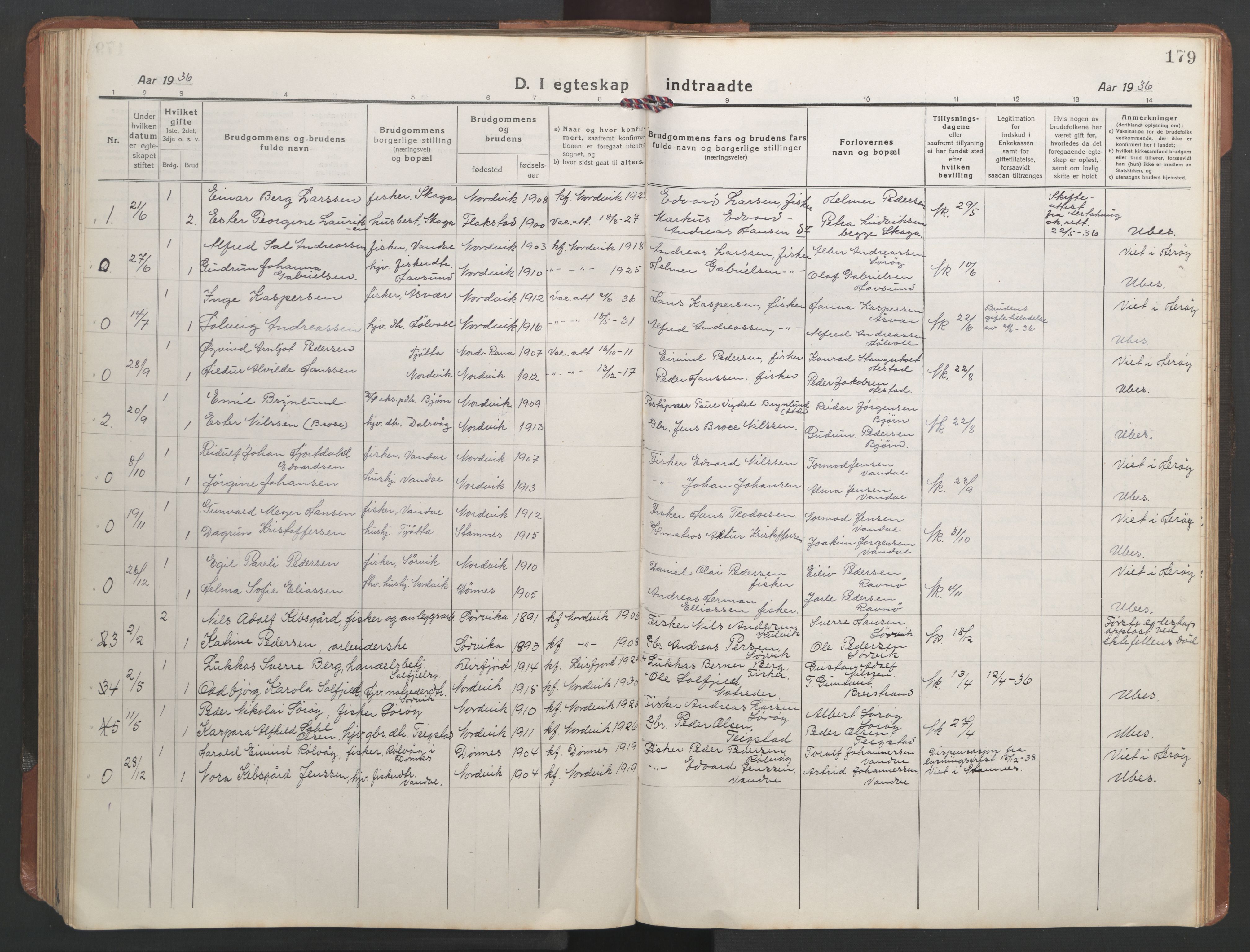 Ministerialprotokoller, klokkerbøker og fødselsregistre - Nordland, SAT/A-1459/836/L0539: Parish register (copy) no. 836C03, 1917-1949, p. 179