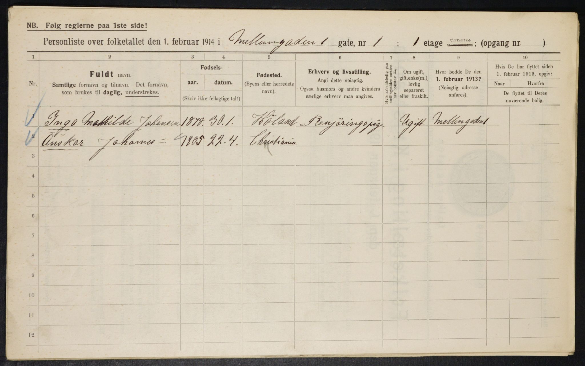 OBA, Municipal Census 1914 for Kristiania, 1914, p. 64986