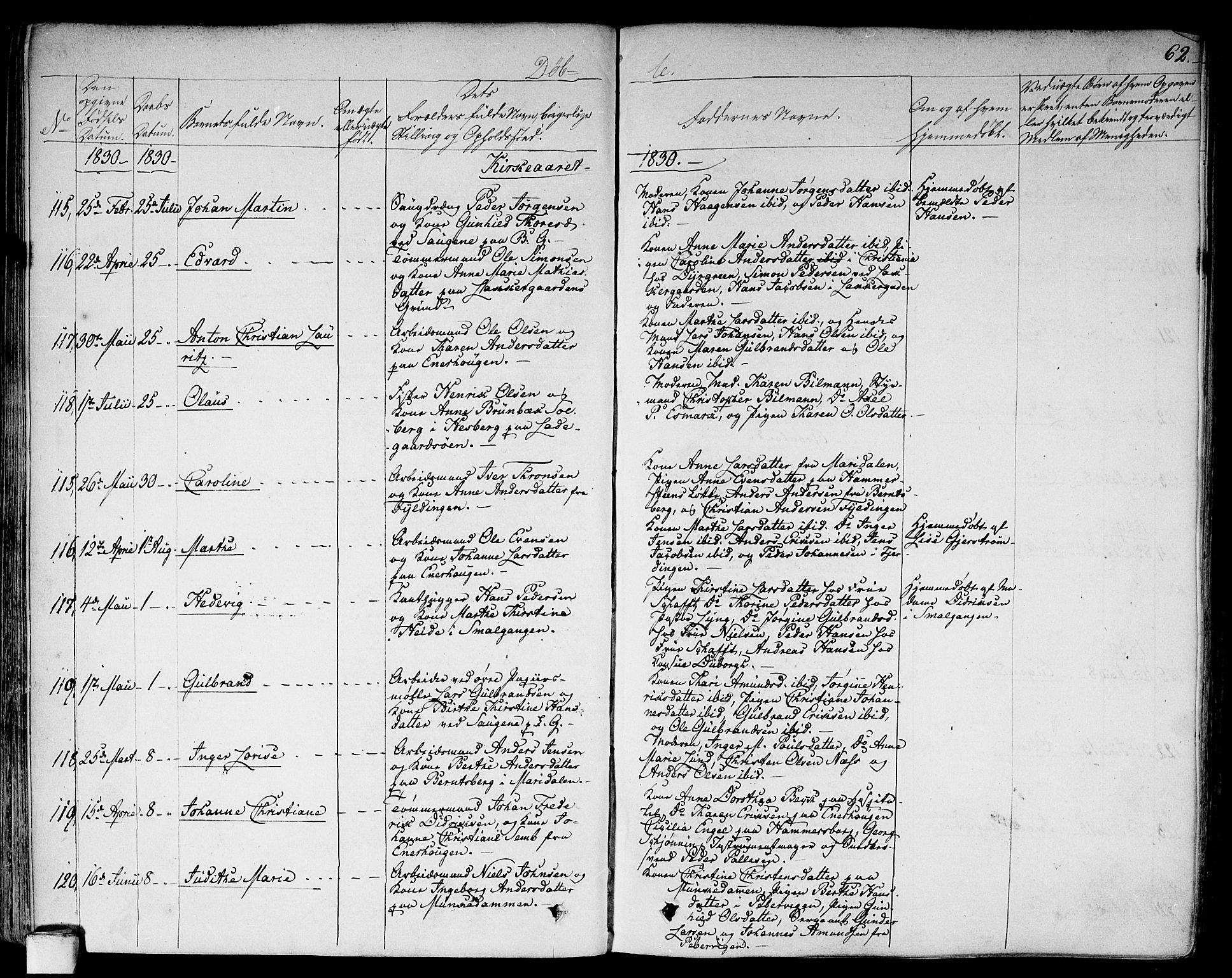 Aker prestekontor kirkebøker, AV/SAO-A-10861/F/L0013: Parish register (official) no. 13, 1828-1837, p. 62