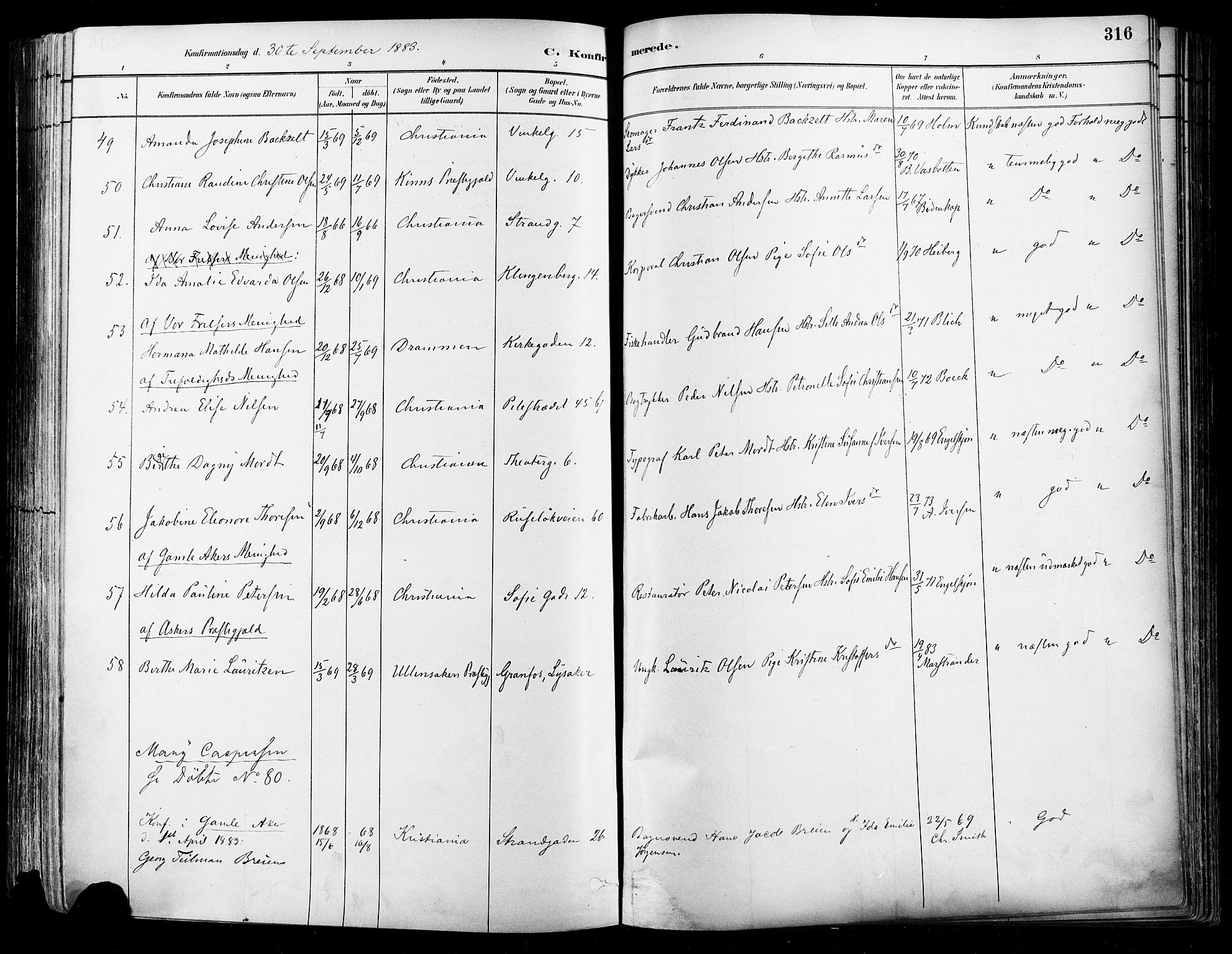 Johannes prestekontor Kirkebøker, AV/SAO-A-10852/F/Fa/L0003: Parish register (official) no. 3, 1882-1896, p. 316