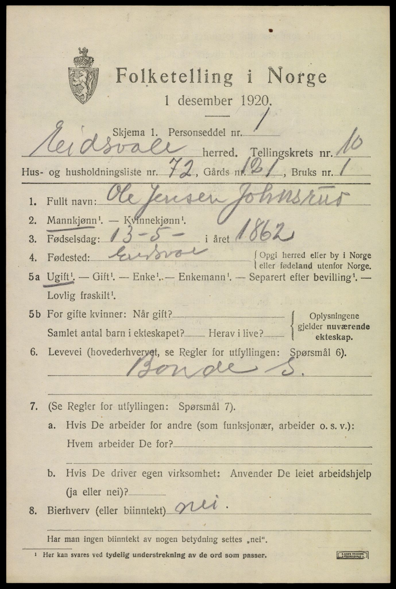 SAO, 1920 census for Eidsvoll, 1920, p. 16749