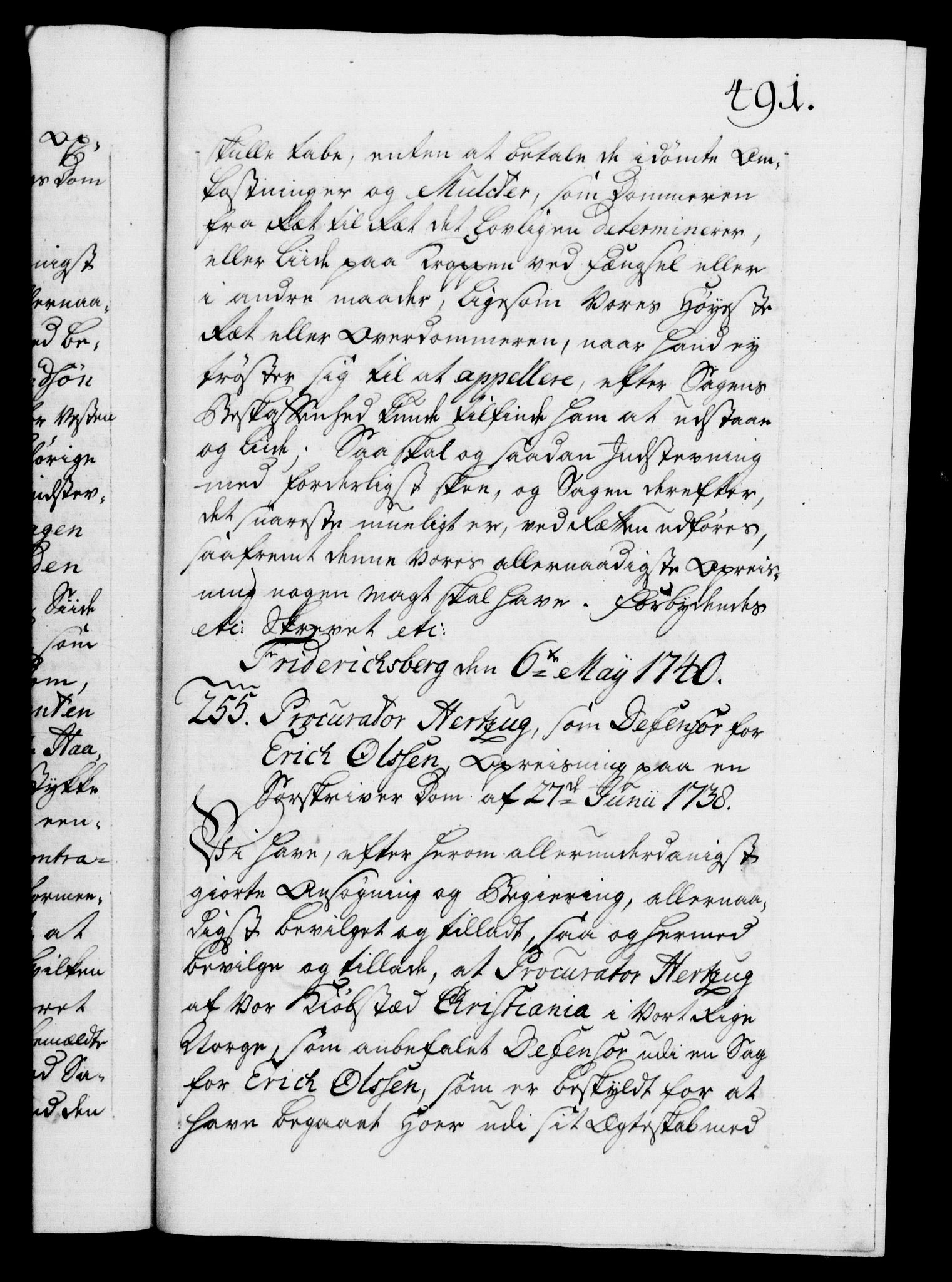 Danske Kanselli 1572-1799, AV/RA-EA-3023/F/Fc/Fca/Fcaa/L0031: Norske registre, 1739-1740, p. 491a