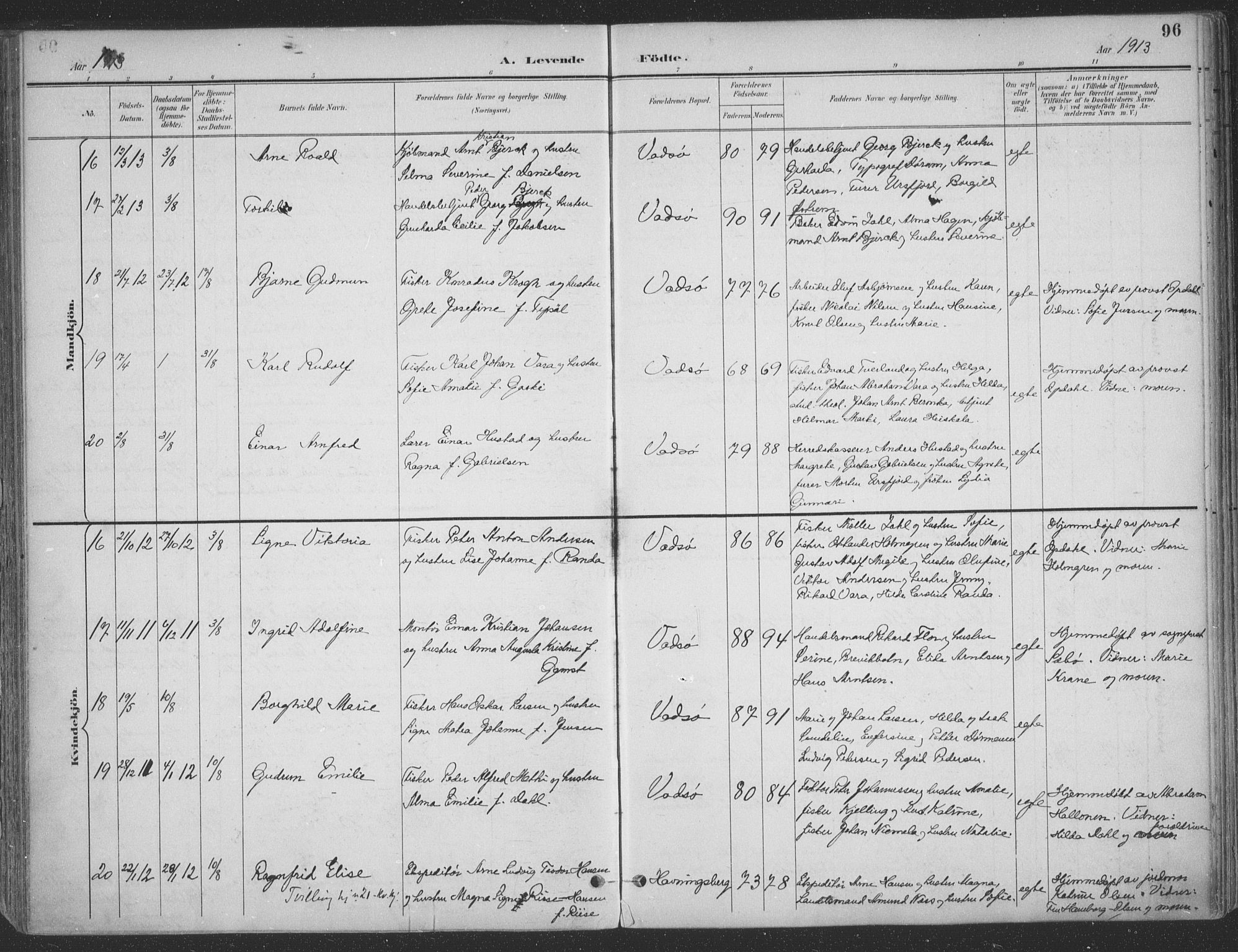 Vadsø sokneprestkontor, AV/SATØ-S-1325/H/Ha/L0007kirke: Parish register (official) no. 7, 1896-1916, p. 96