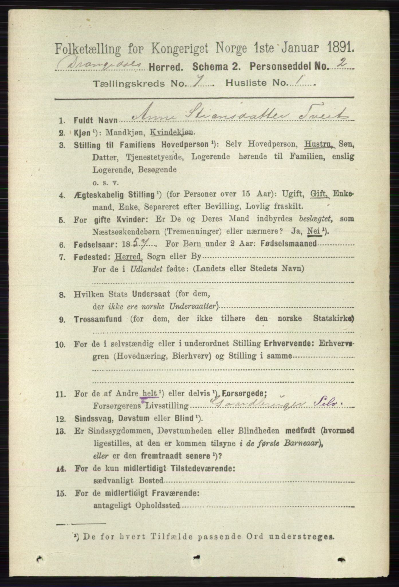 RA, 1891 census for 0817 Drangedal, 1891, p. 2397