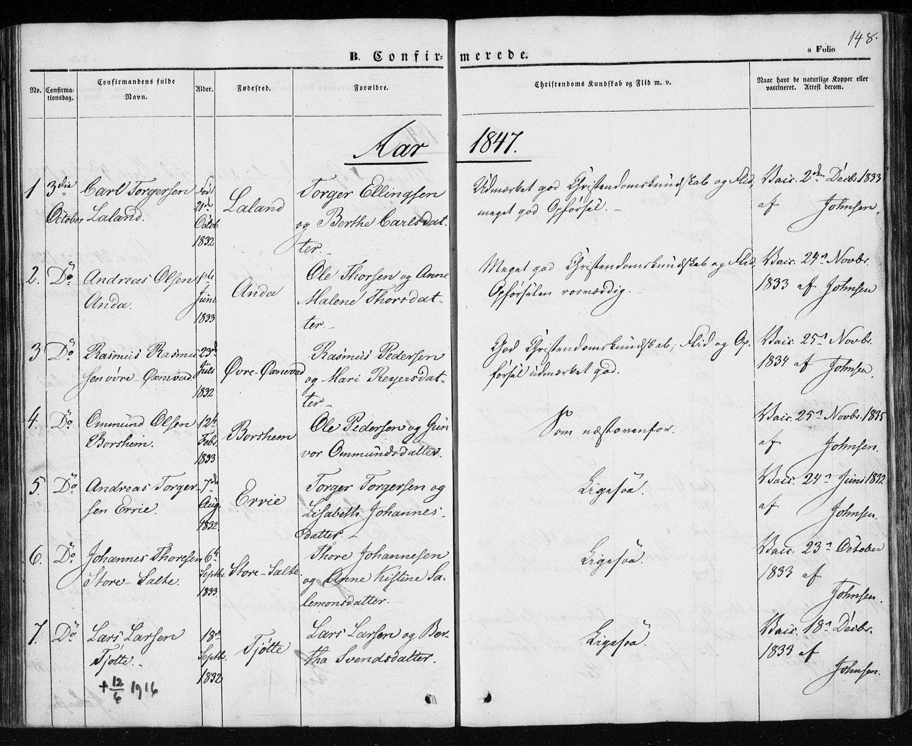 Klepp sokneprestkontor, SAST/A-101803/001/3/30BA/L0004: Parish register (official) no. A 4, 1842-1852, p. 148