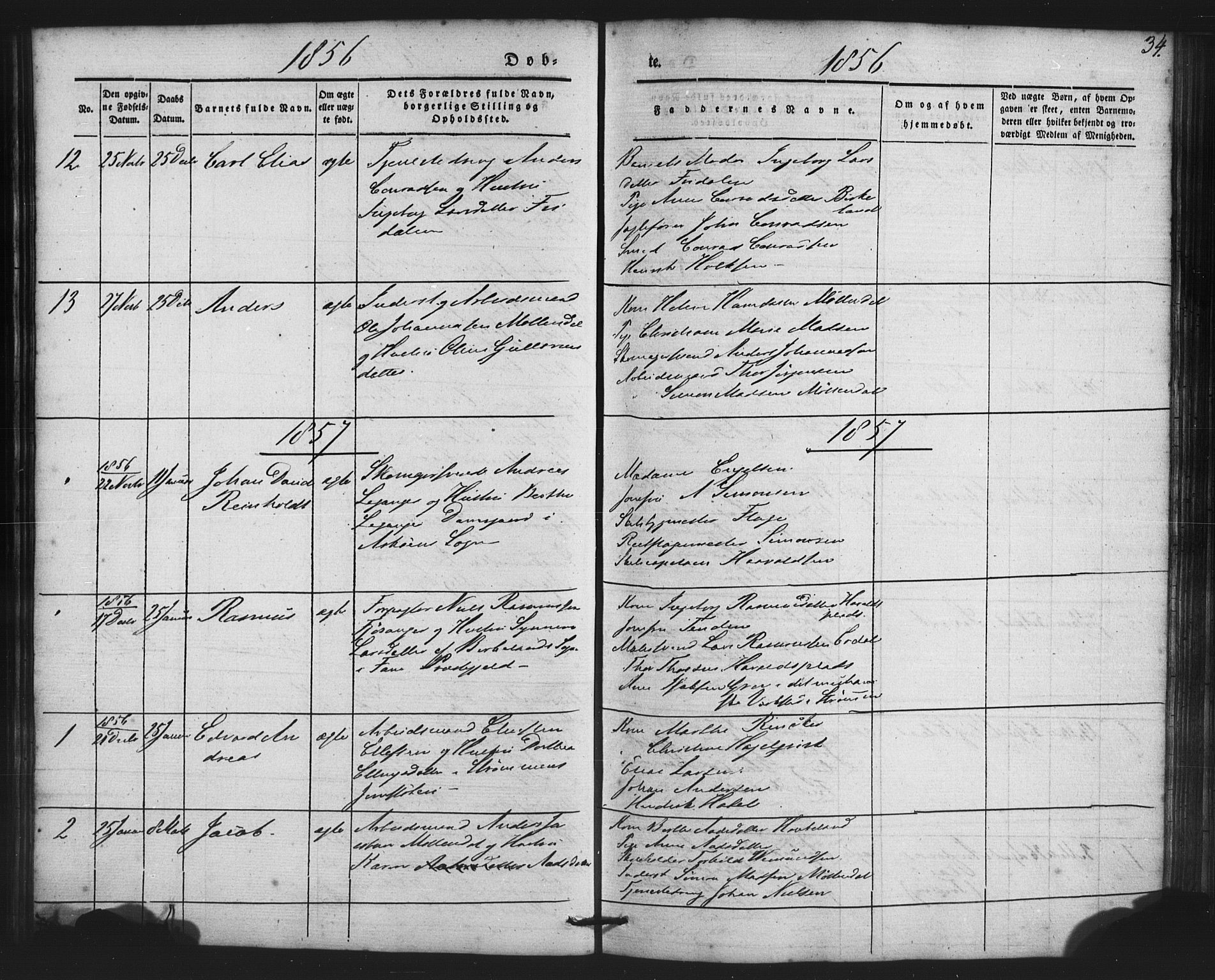 St. Jørgens hospital og Årstad sokneprestembete, AV/SAB-A-99934: Parish register (copy) no. A 2, 1843-1863, p. 34