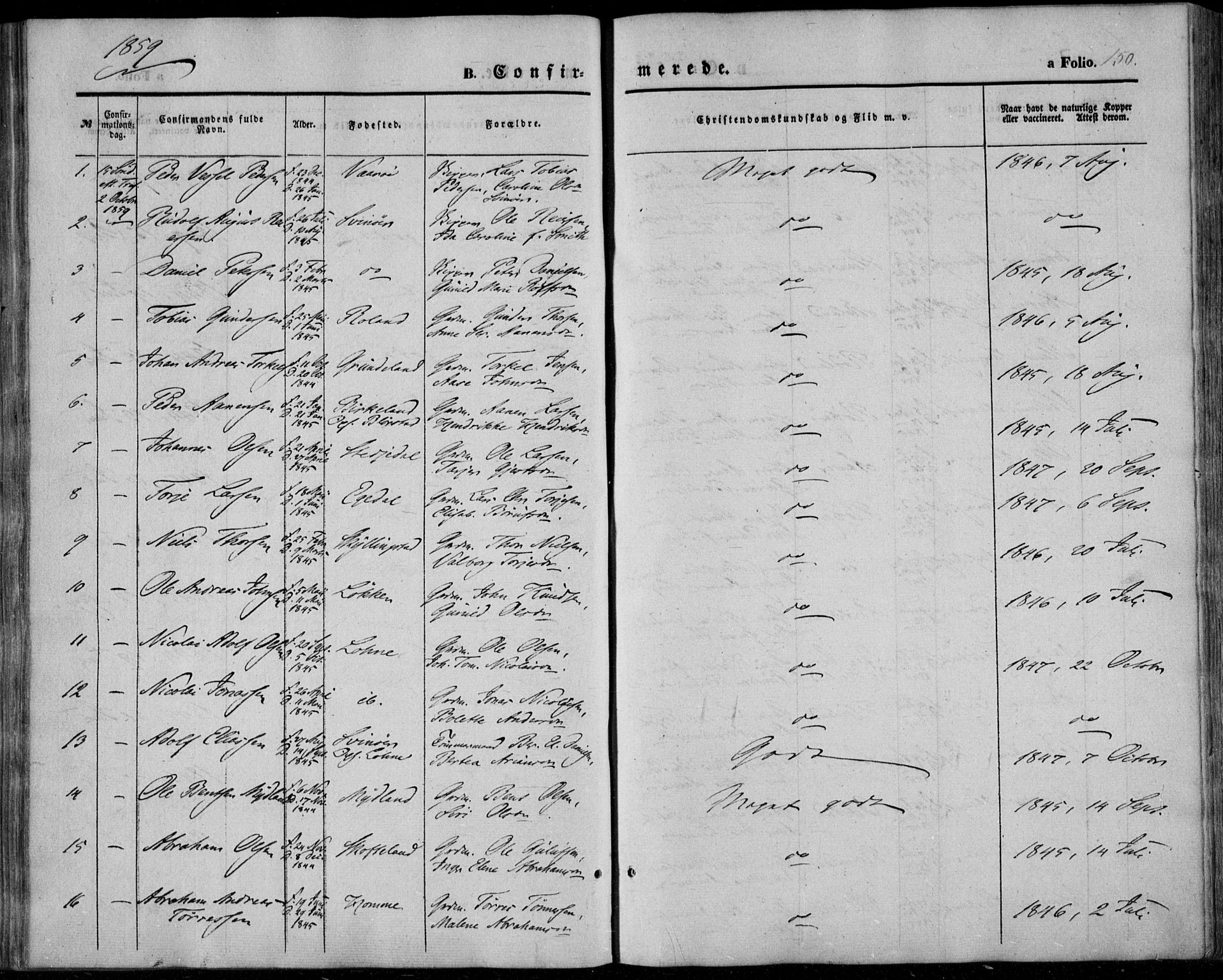 Sør-Audnedal sokneprestkontor, AV/SAK-1111-0039/F/Fa/Fab/L0007: Parish register (official) no. A 7, 1855-1876, p. 150