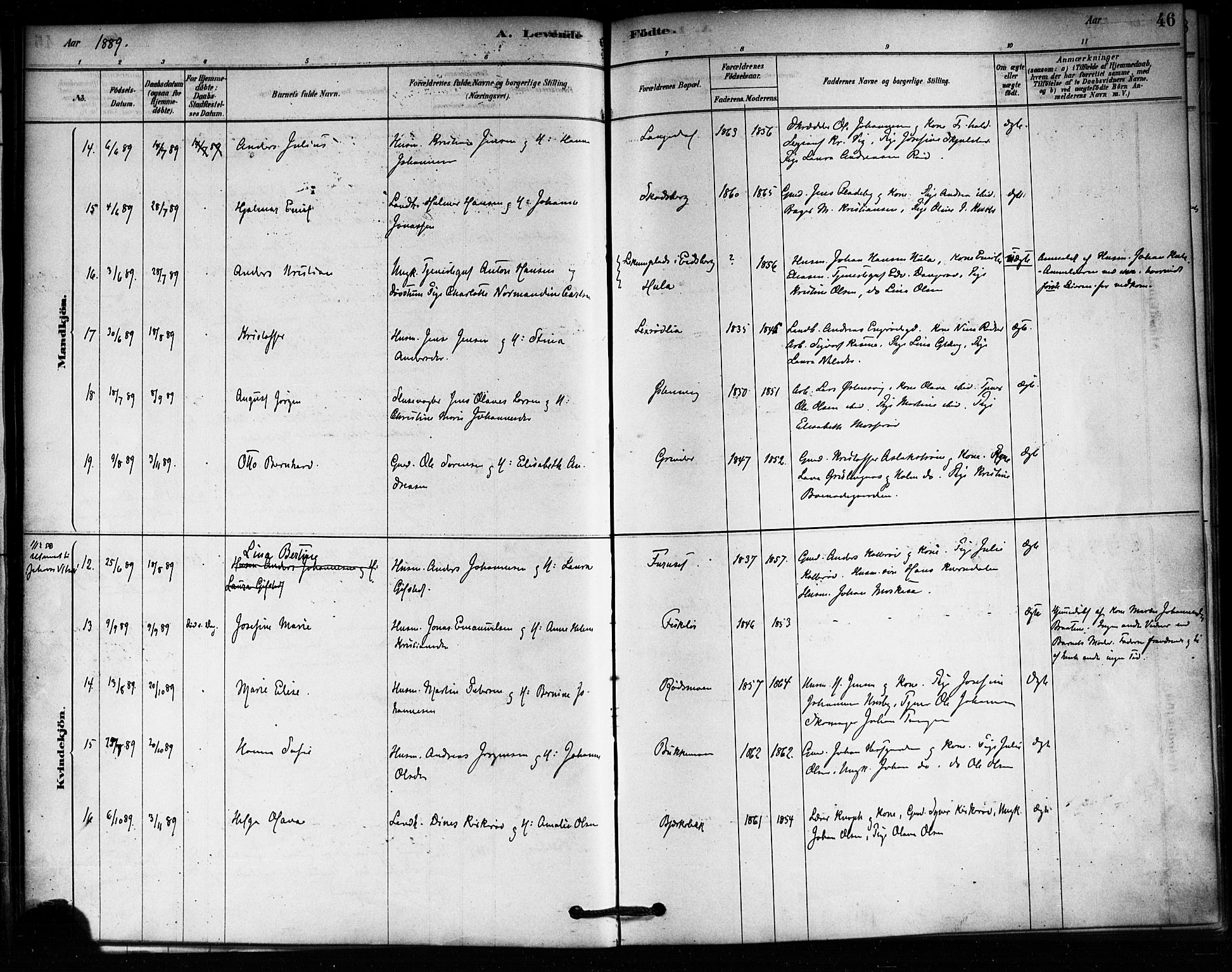 Aremark prestekontor Kirkebøker, AV/SAO-A-10899/F/Fa/L0005: Parish register (official) no. I 5, 1878-1897, p. 46