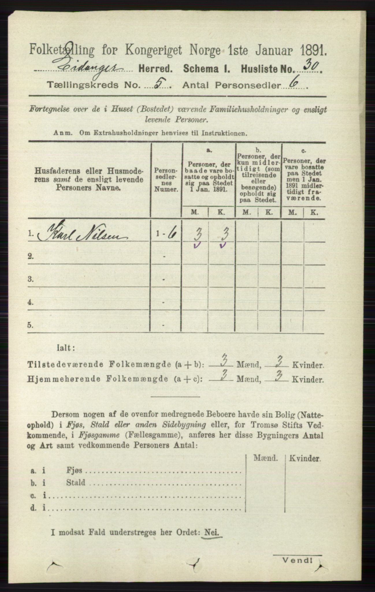 RA, 1891 census for 0813 Eidanger, 1891, p. 2260