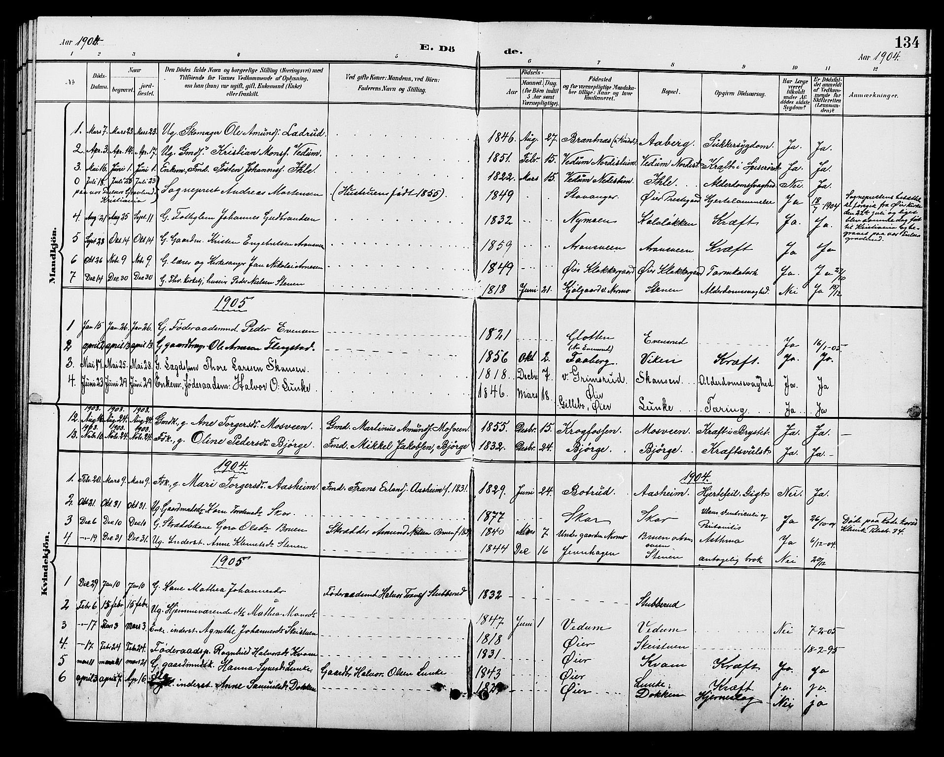 Øyer prestekontor, AV/SAH-PREST-084/H/Ha/Hab/L0005: Parish register (copy) no. 5, 1897-1913, p. 134