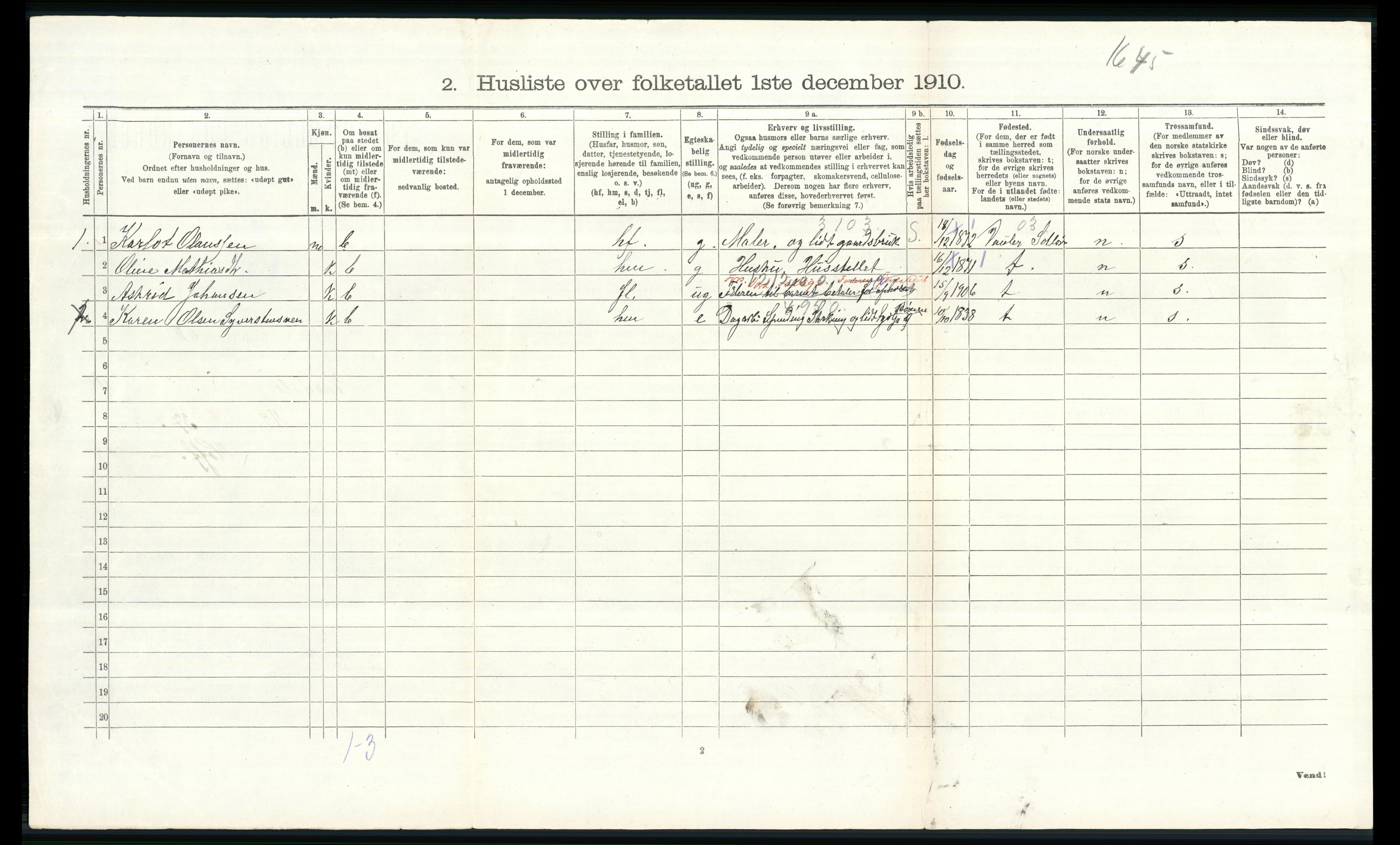 RA, 1910 census for Vardal, 1910, p. 597