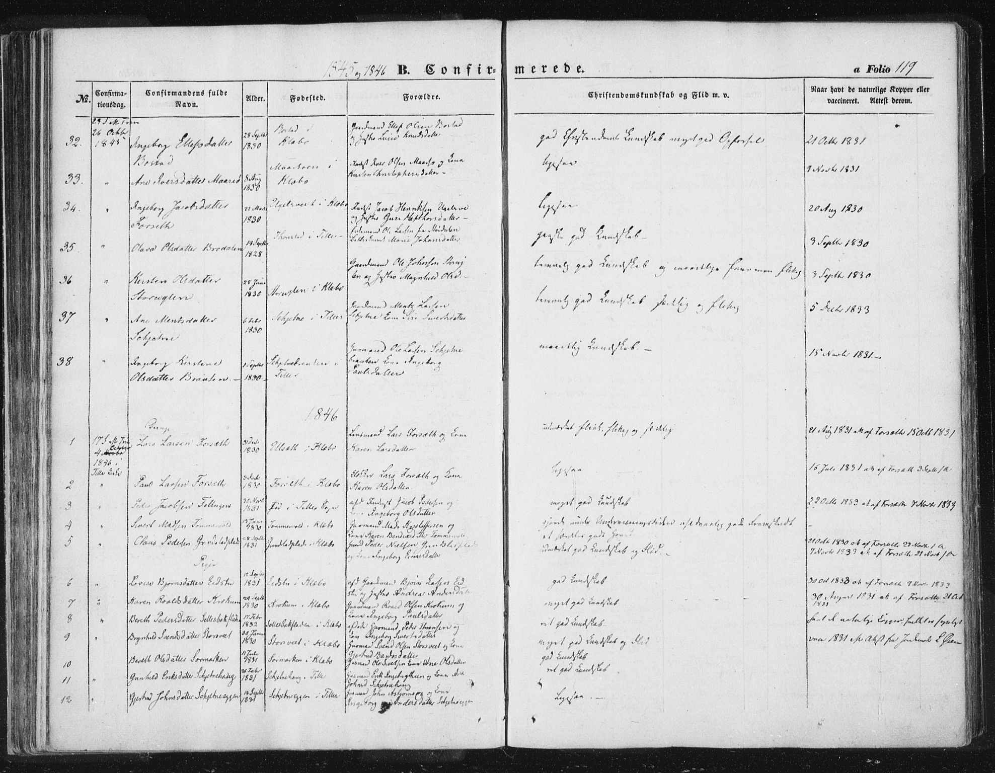 Ministerialprotokoller, klokkerbøker og fødselsregistre - Sør-Trøndelag, SAT/A-1456/618/L0441: Parish register (official) no. 618A05, 1843-1862, p. 119