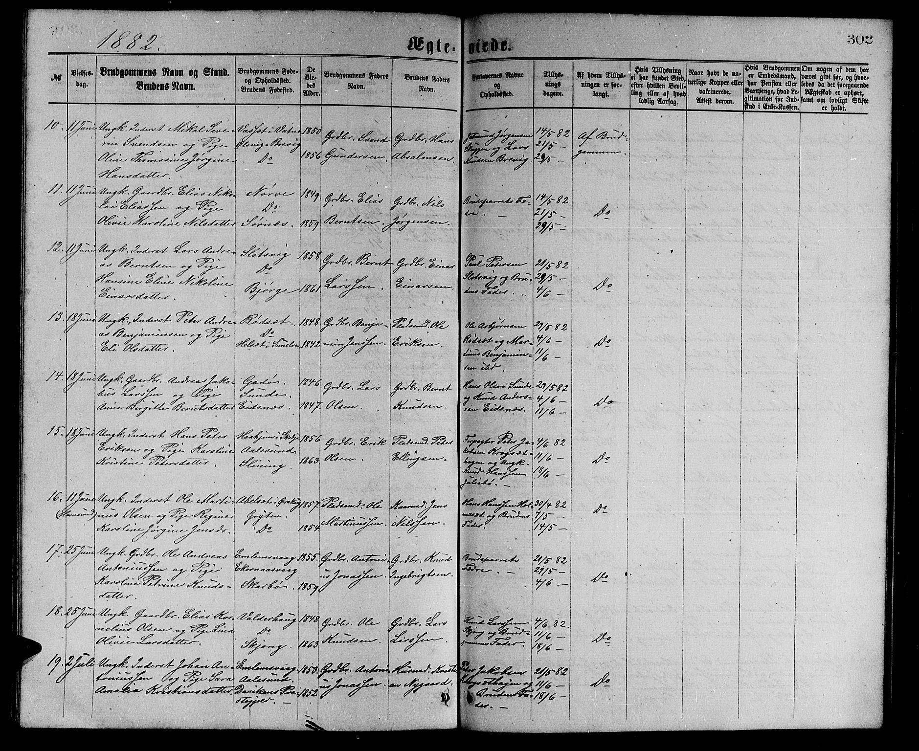 Ministerialprotokoller, klokkerbøker og fødselsregistre - Møre og Romsdal, AV/SAT-A-1454/528/L0429: Parish register (copy) no. 528C10, 1872-1886, p. 302