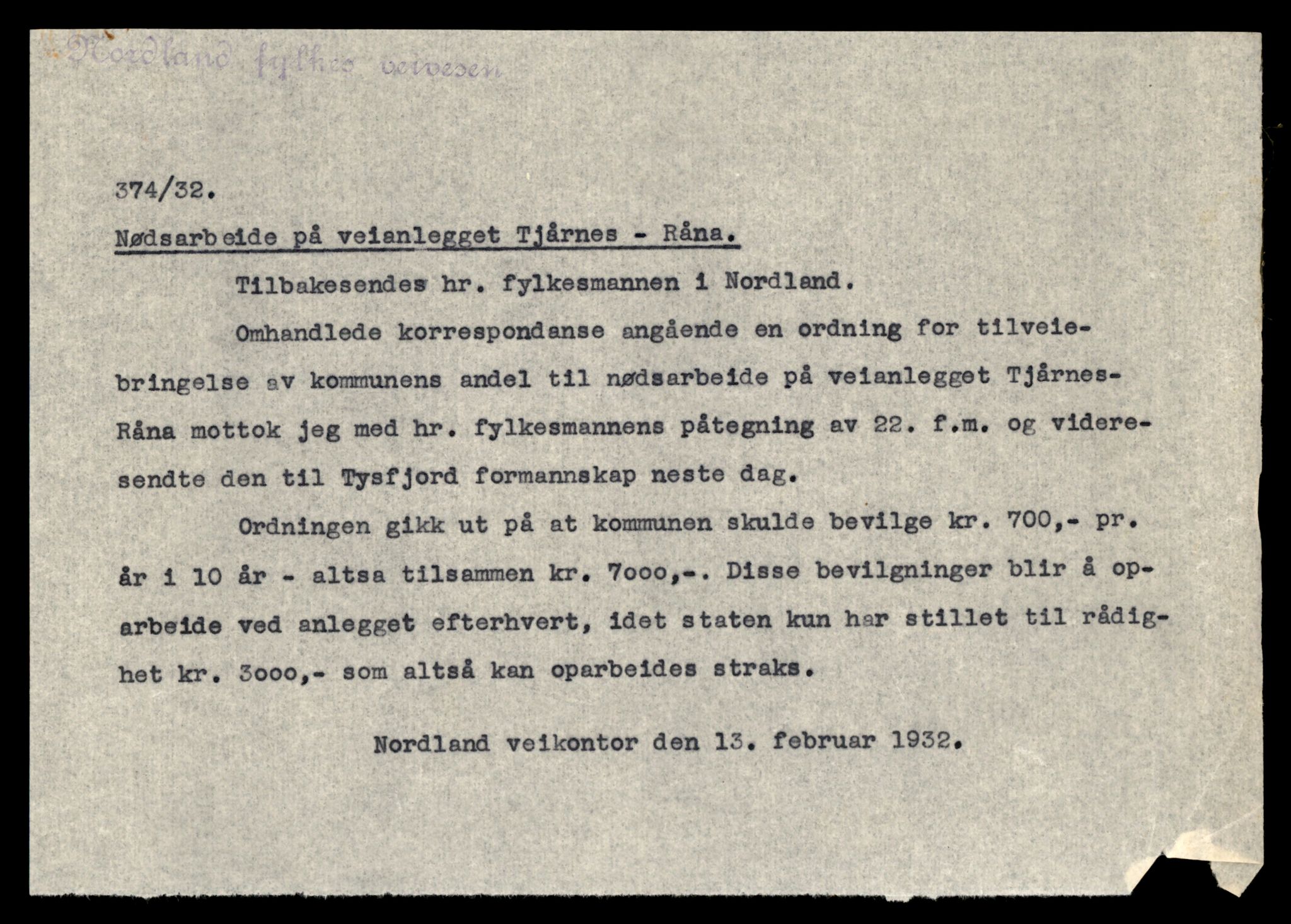 Nordland vegkontor, AV/SAT-A-4181/F/Fa/L0031: Tysfjord/Ballangen/Tjeldsund, 1882-1969, p. 1400