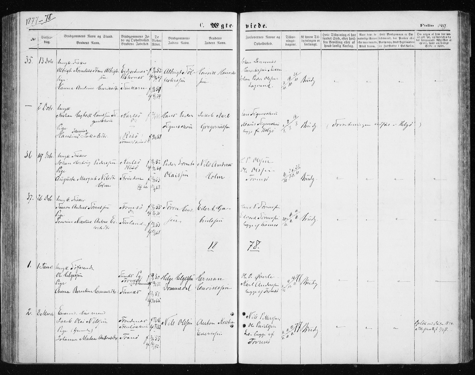 Tromsøysund sokneprestkontor, SATØ/S-1304/G/Ga/L0003kirke: Parish register (official) no. 3, 1875-1880, p. 149