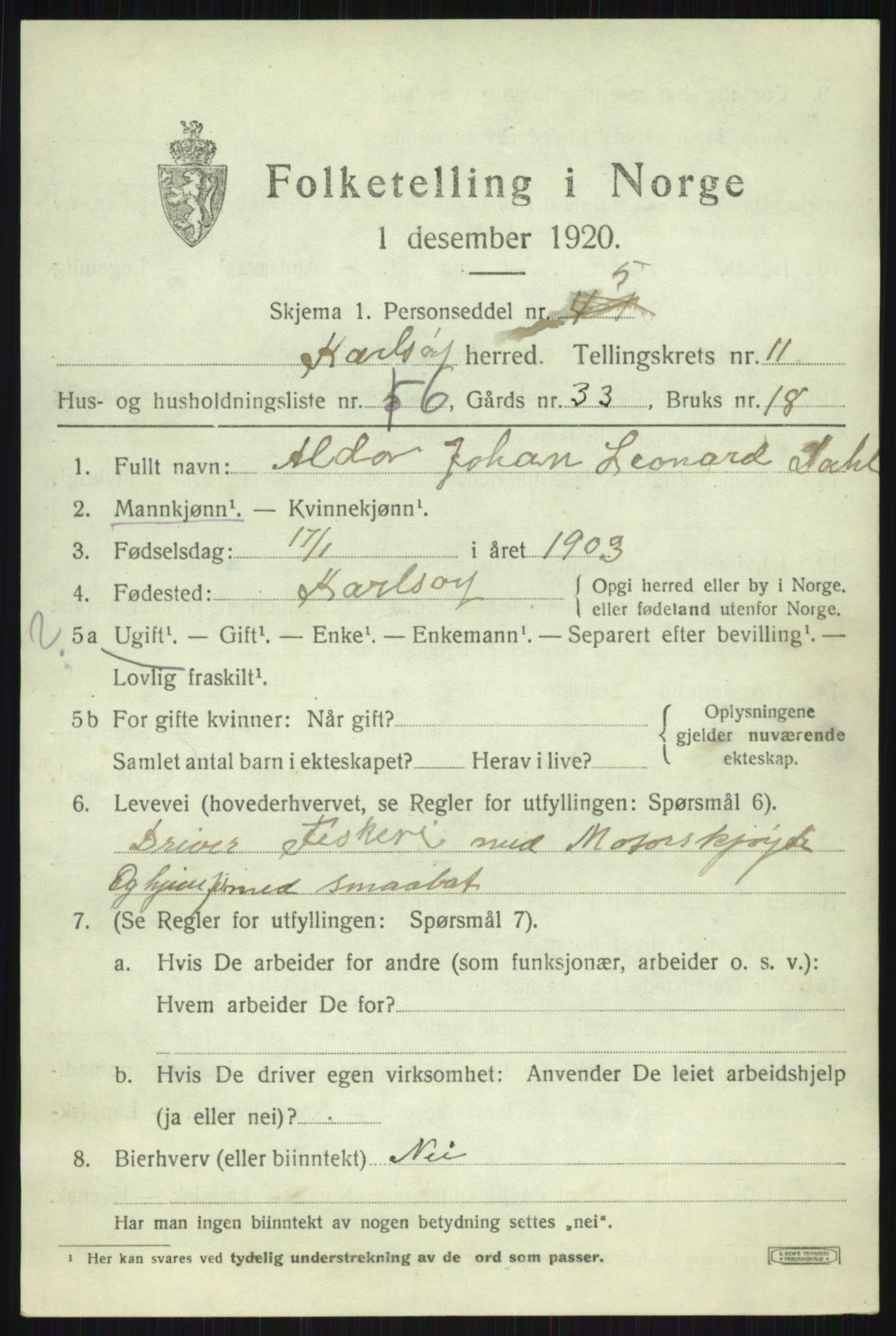 SATØ, 1920 census for Karlsøy, 1920, p. 4034