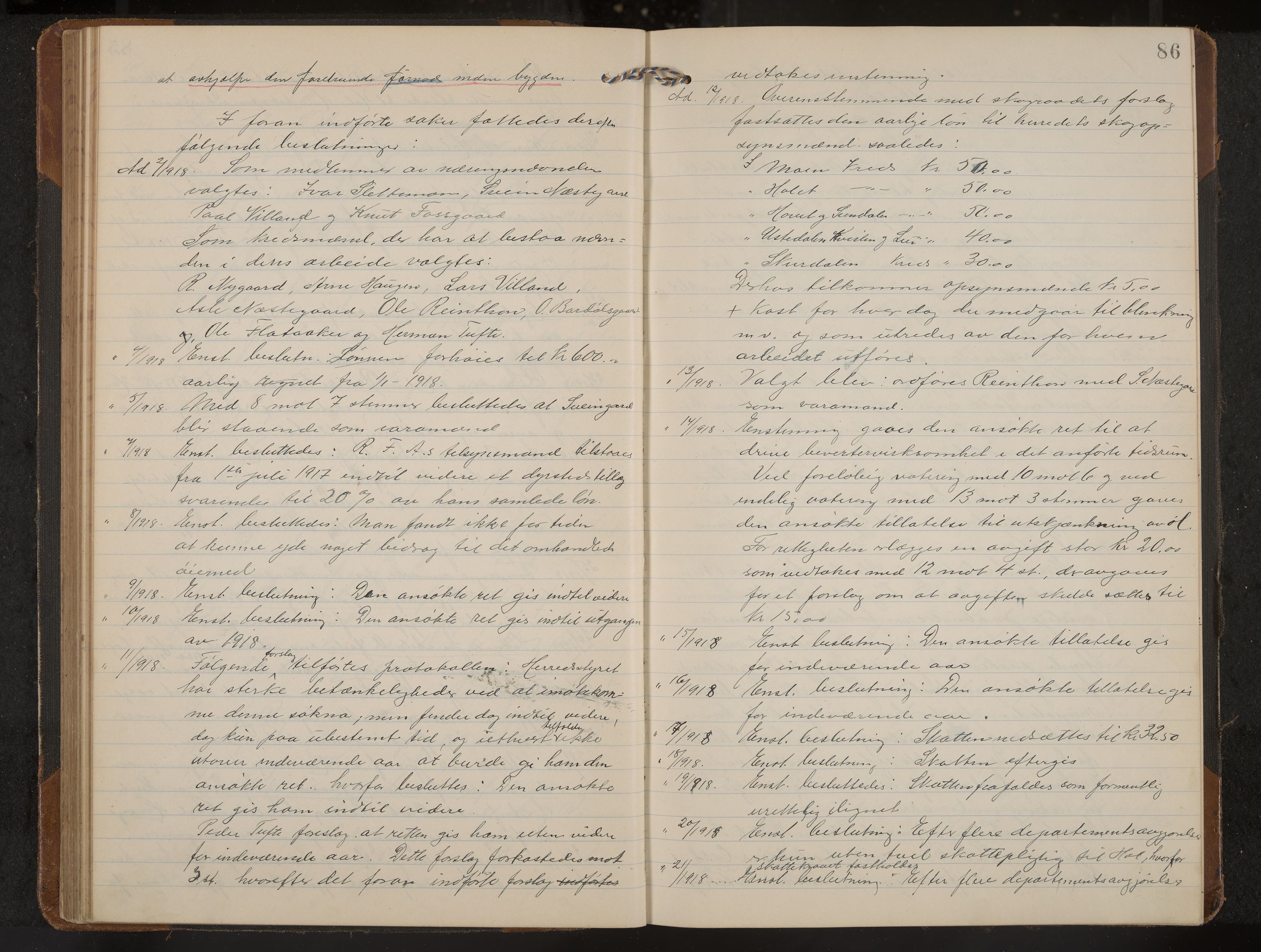 Hol formannskap og sentraladministrasjon, IKAK/0620021-1/A/L0006: Møtebok, 1916-1922, p. 86