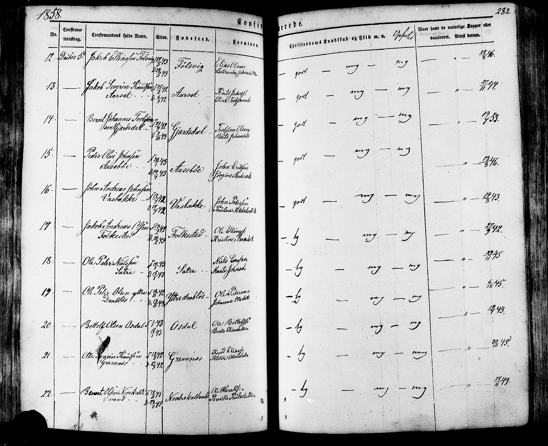 Ministerialprotokoller, klokkerbøker og fødselsregistre - Møre og Romsdal, SAT/A-1454/511/L0140: Parish register (official) no. 511A07, 1851-1878, p. 282