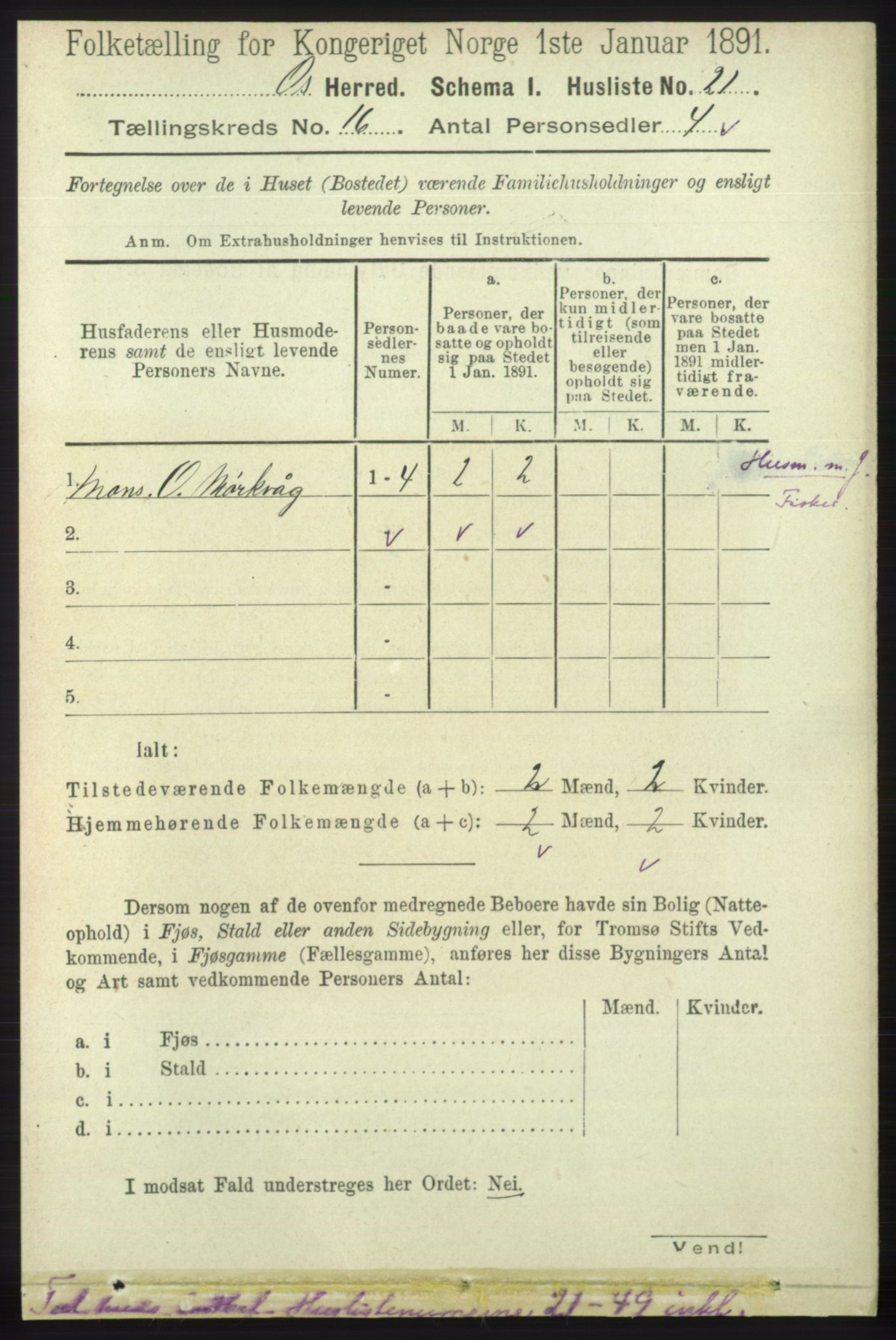 RA, 1891 census for 1243 Os, 1891, p. 3488