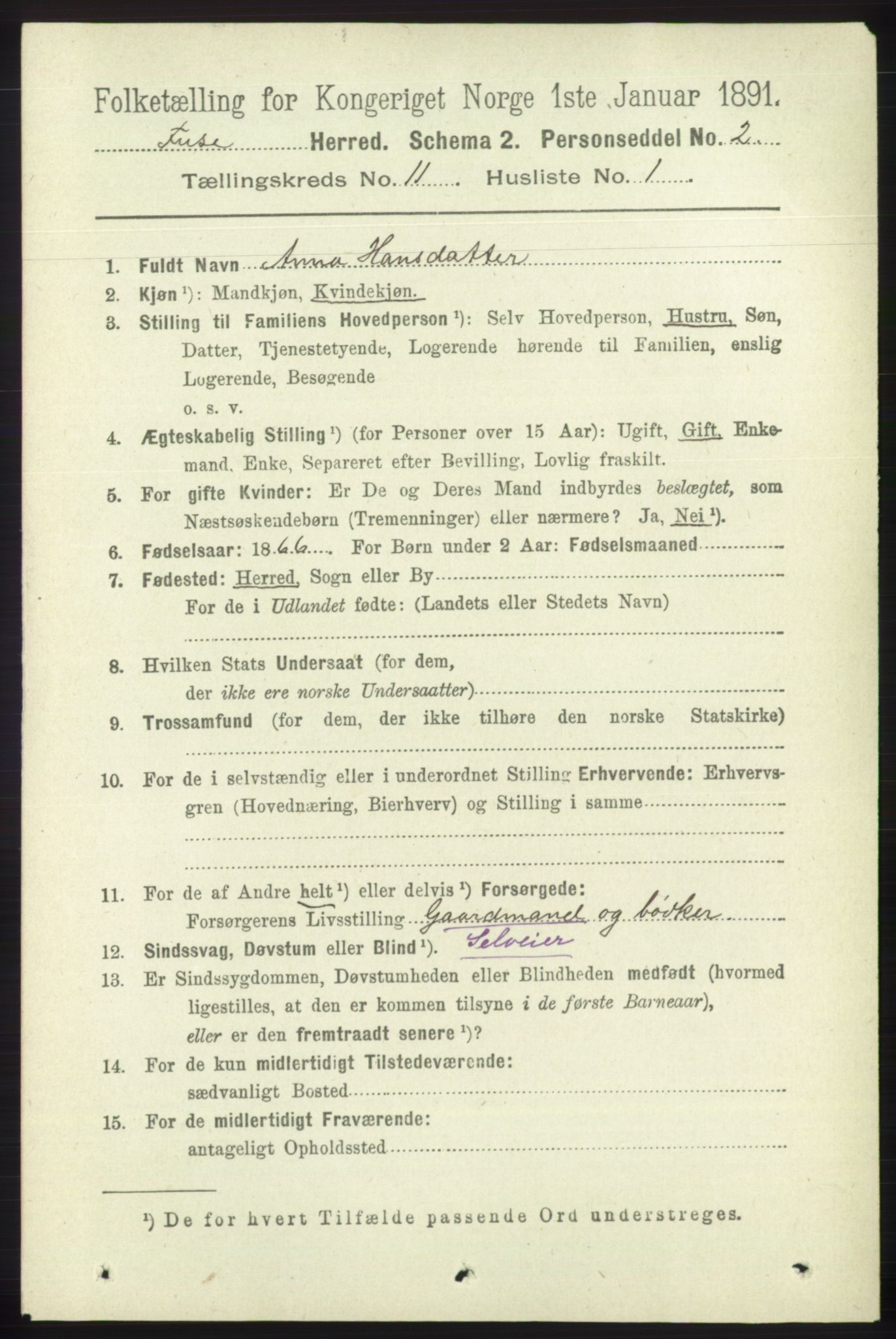 RA, 1891 census for 1241 Fusa, 1891, p. 2119