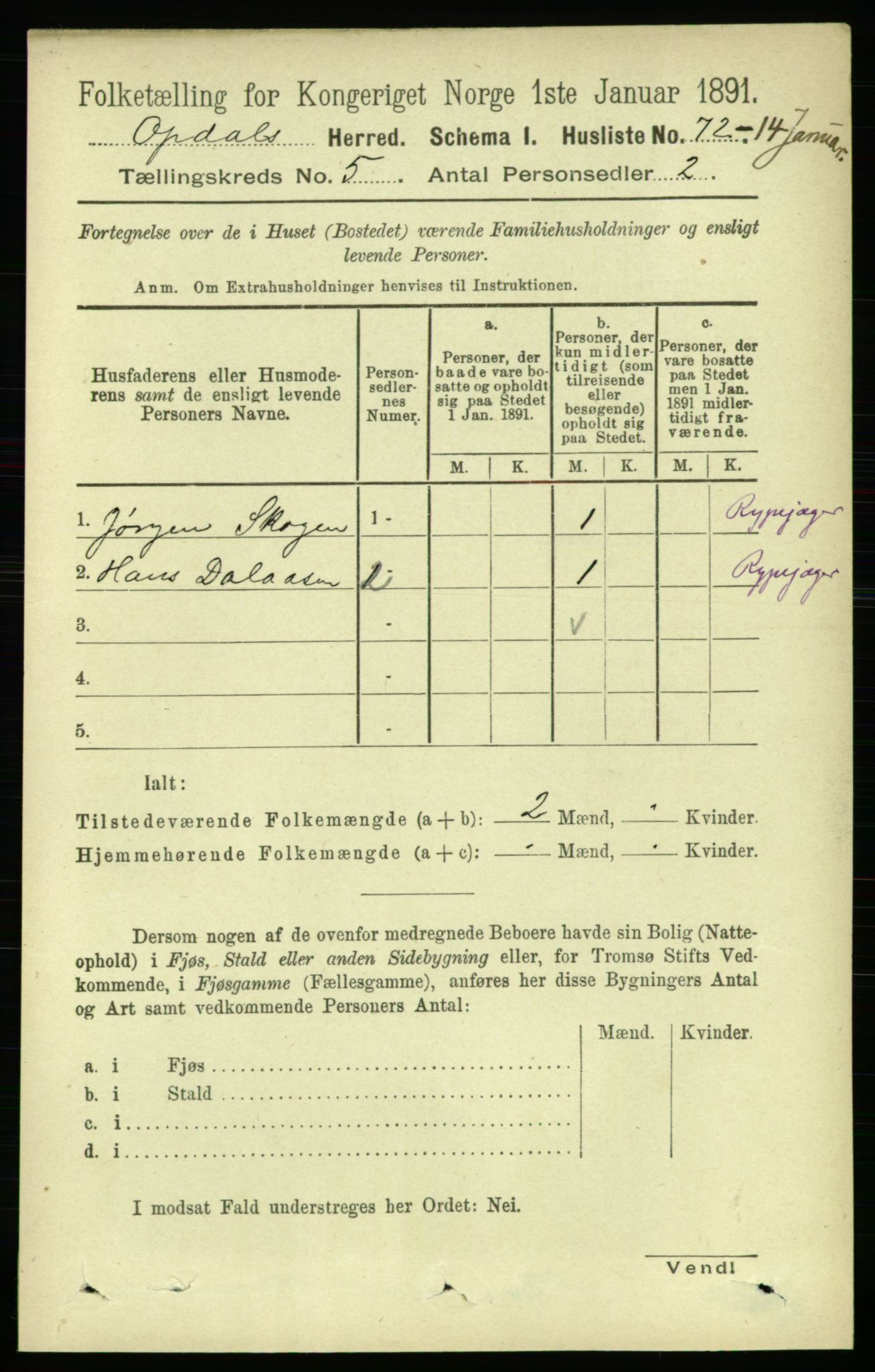 RA, 1891 census for 1634 Oppdal, 1891, p. 2220