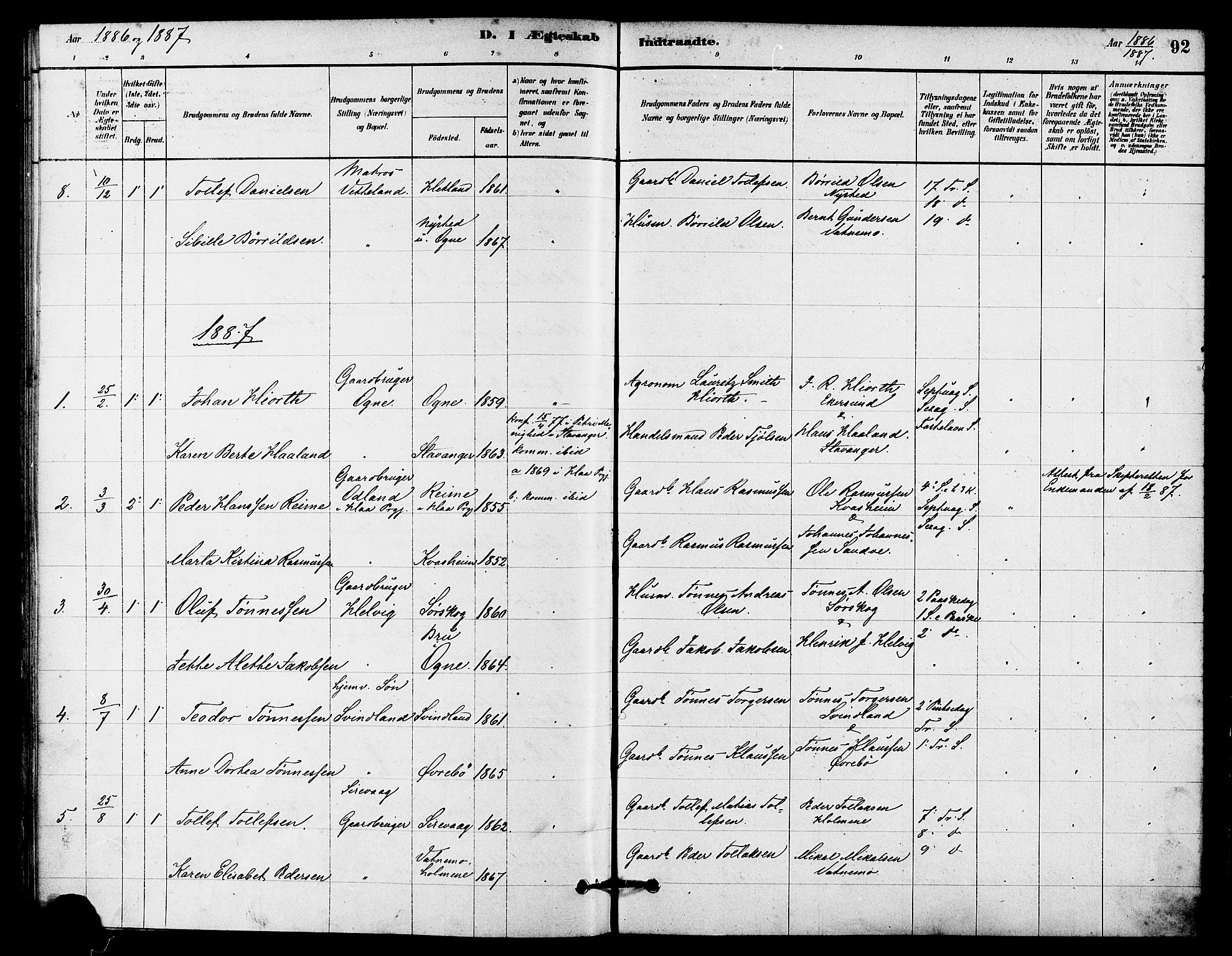 Eigersund sokneprestkontor, AV/SAST-A-101807/S08/L0016: Parish register (official) no. A 16, 1879-1893, p. 92