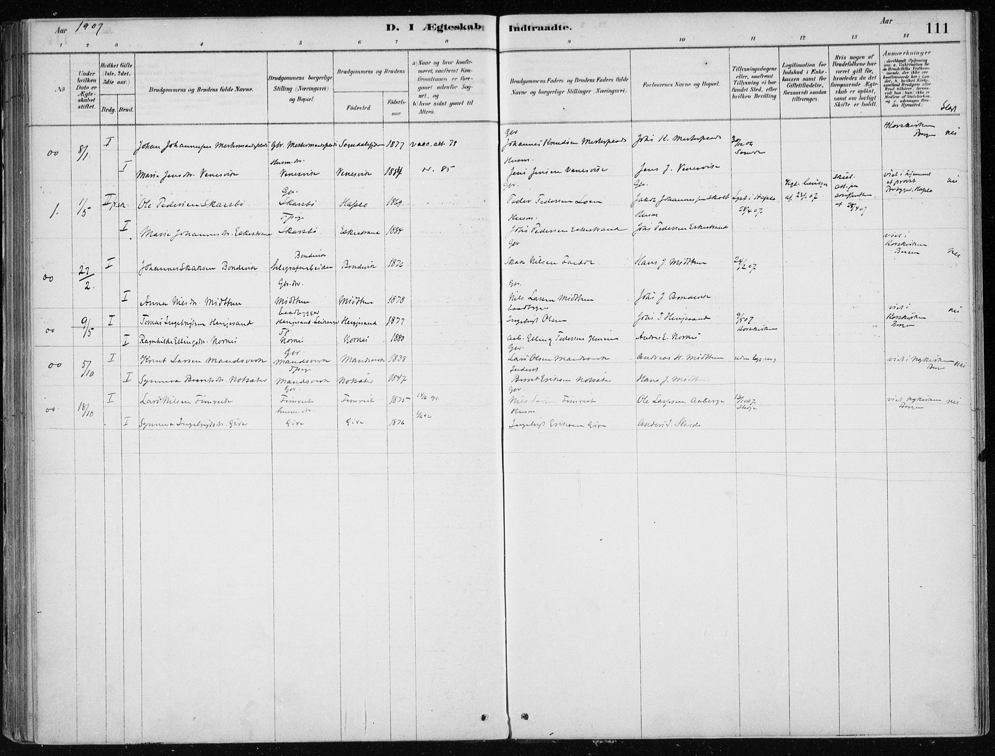 Sogndal sokneprestembete, SAB/A-81301/H/Haa/Haac/L0001: Parish register (official) no. C 1, 1878-1907, p. 111