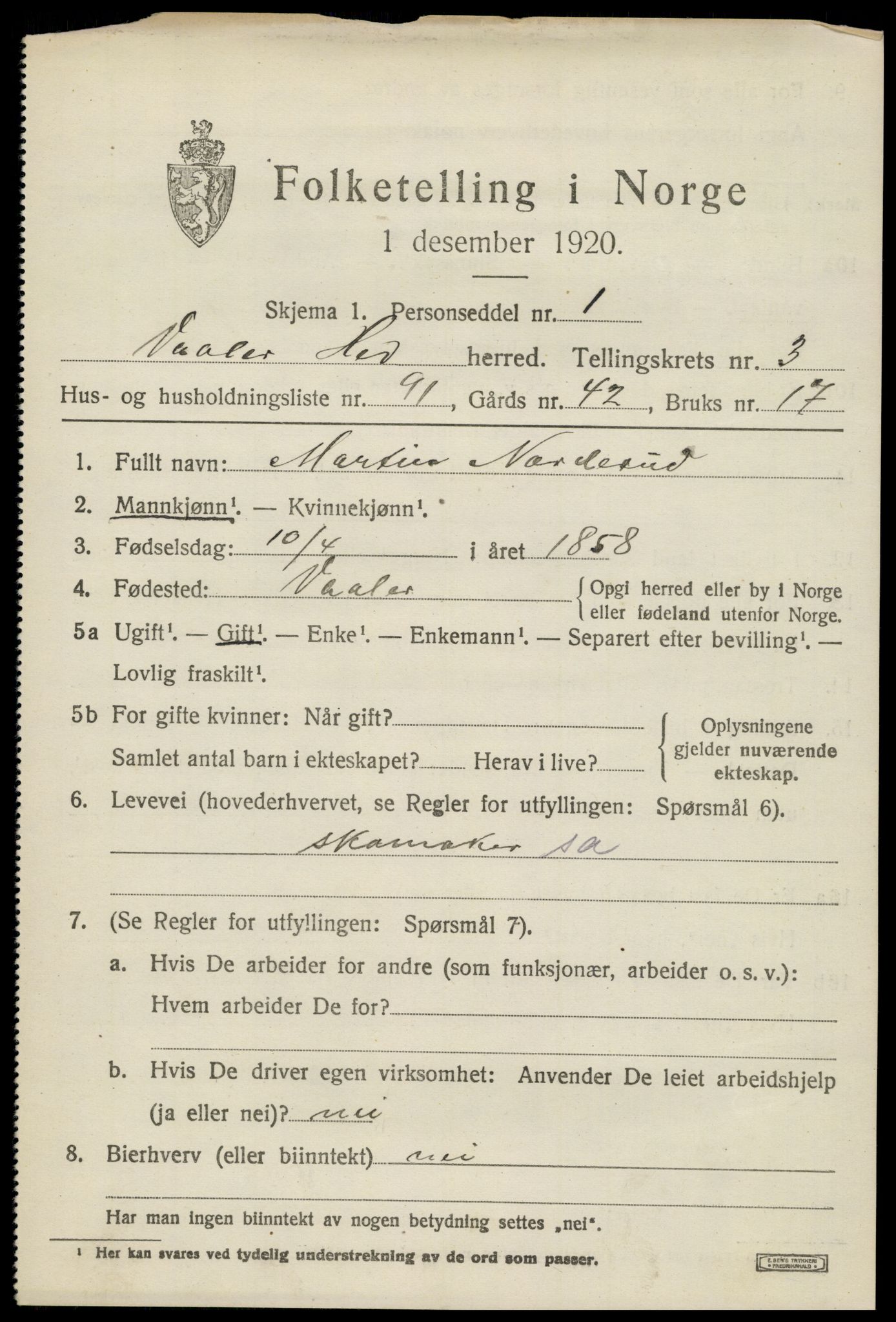 SAH, 1920 census for Våler (Hedmark), 1920, p. 4375