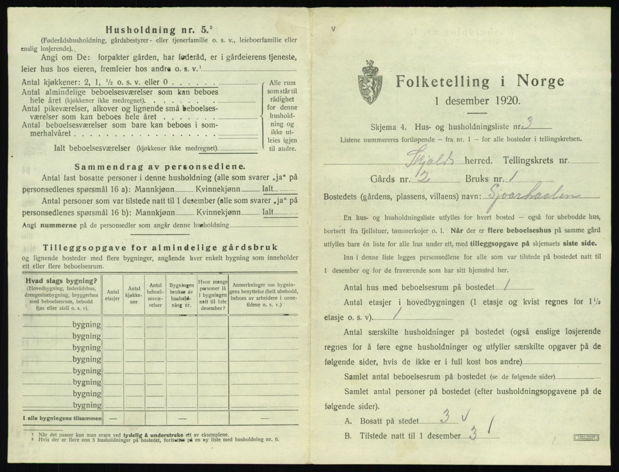 SAST, 1920 census for Skjold, 1920, p. 42