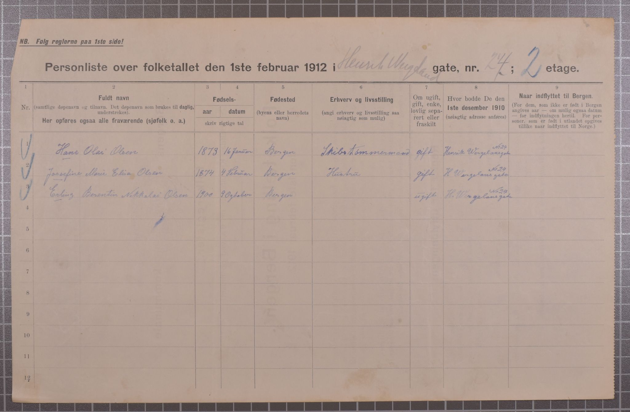 SAB, Municipal Census 1912 for Bergen, 1912, p. 2893