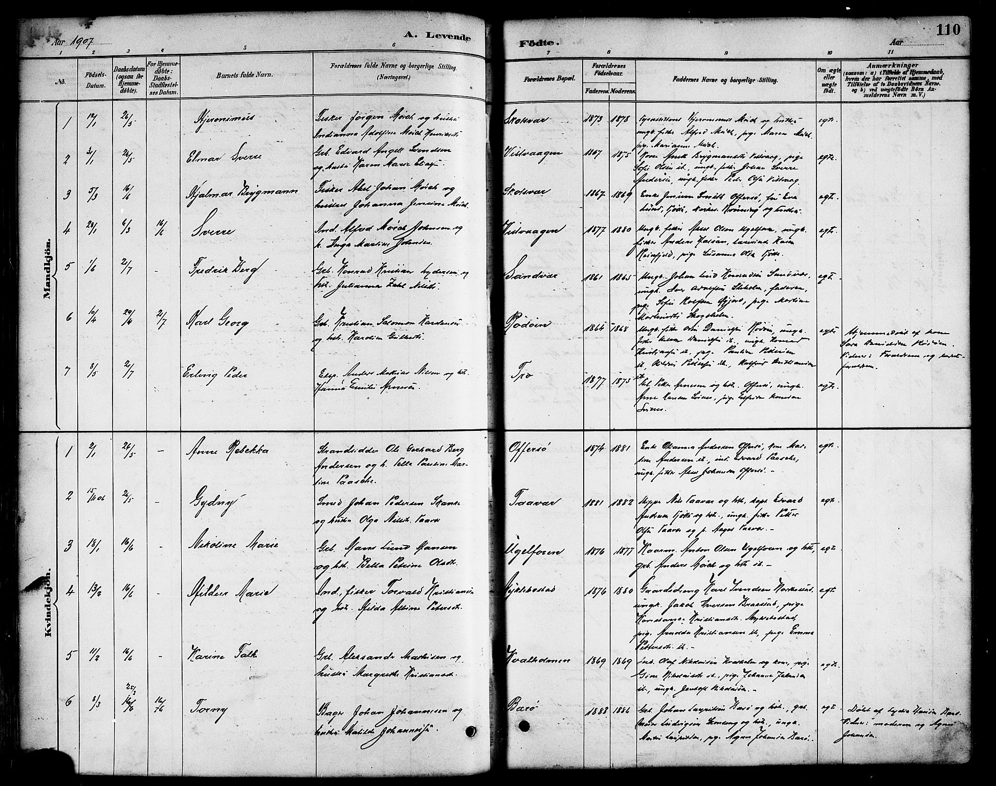 Ministerialprotokoller, klokkerbøker og fødselsregistre - Nordland, AV/SAT-A-1459/817/L0268: Parish register (copy) no. 817C03, 1884-1920, p. 110