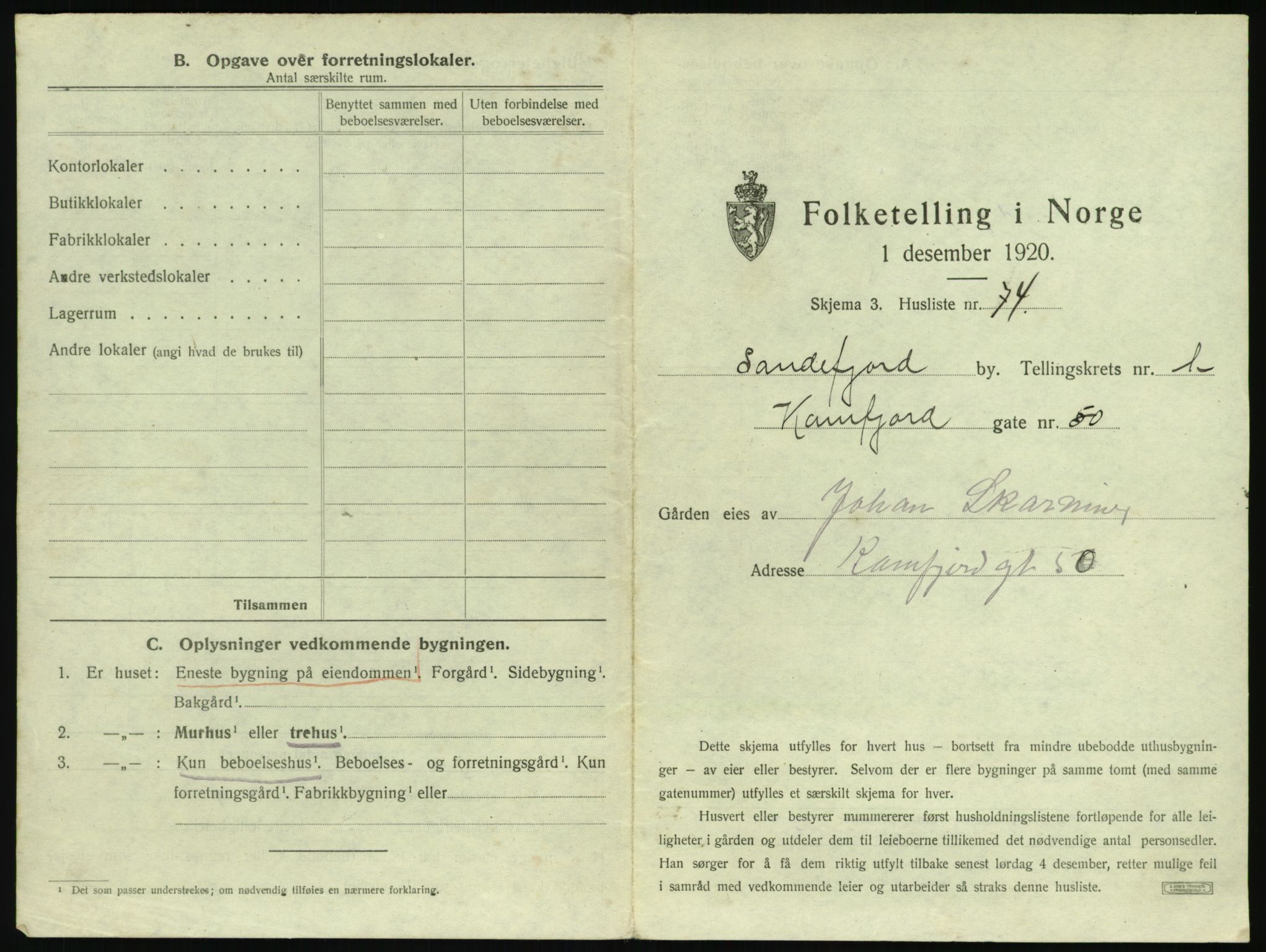 SAKO, 1920 census for Sandefjord, 1920, p. 188