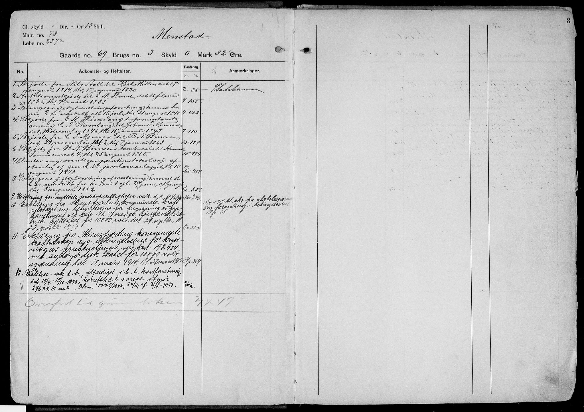 Gjerpen sorenskriveri, AV/SAKO-A-216/G/Gb/Gbd/L0003: Mortgage register no. IV 3, p. 3