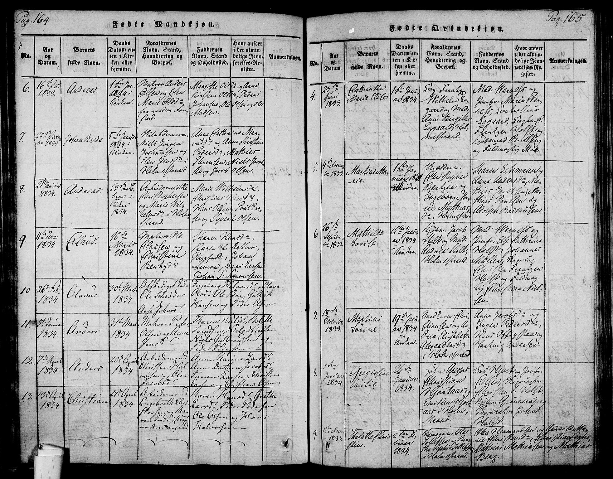 Holmestrand kirkebøker, SAKO/A-346/F/Fa/L0001: Parish register (official) no. 1, 1814-1840, p. 164-165