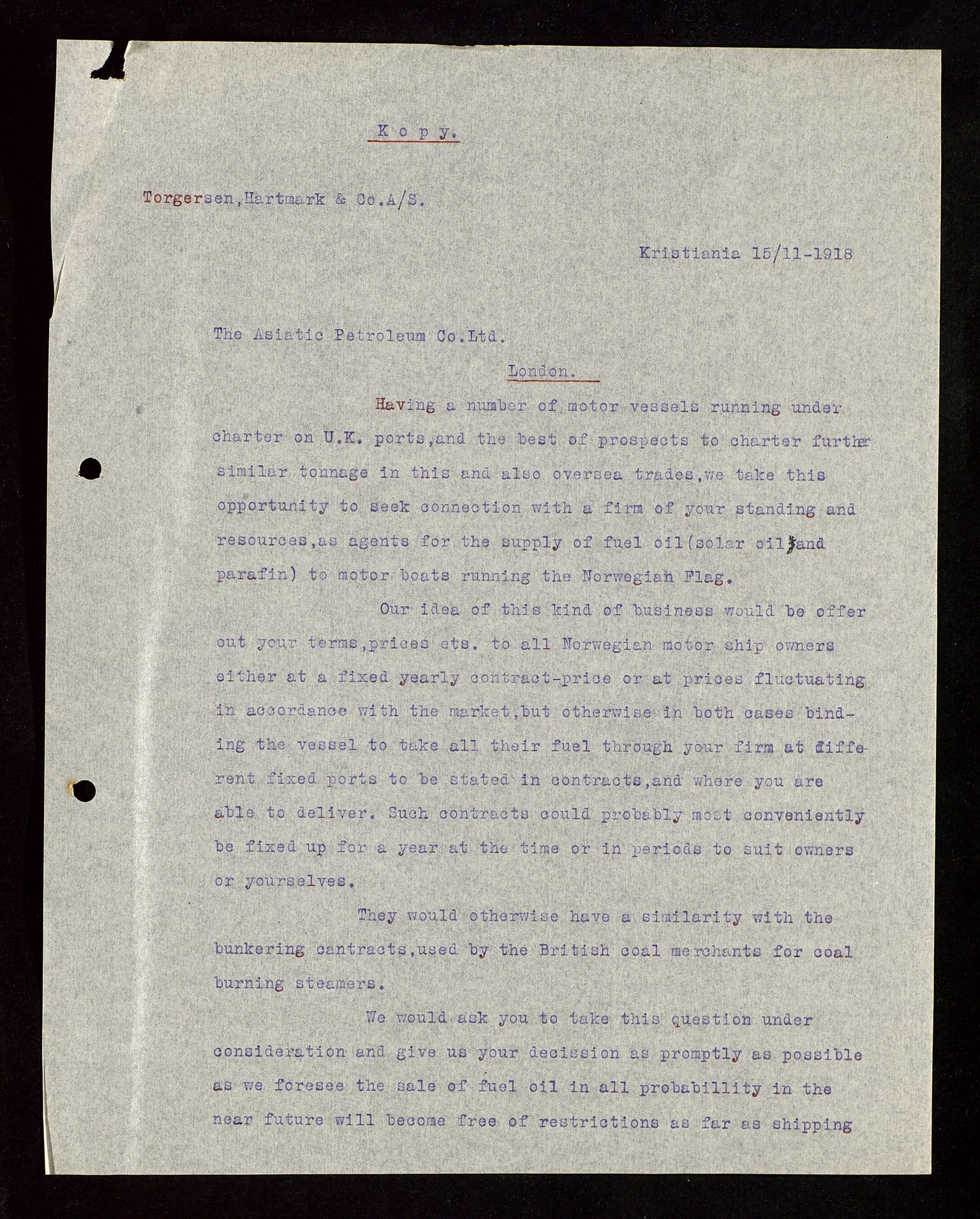 Pa 1521 - A/S Norske Shell, AV/SAST-A-101915/E/Ea/Eaa/L0003: Sjefskorrespondanse, 1918, p. 275