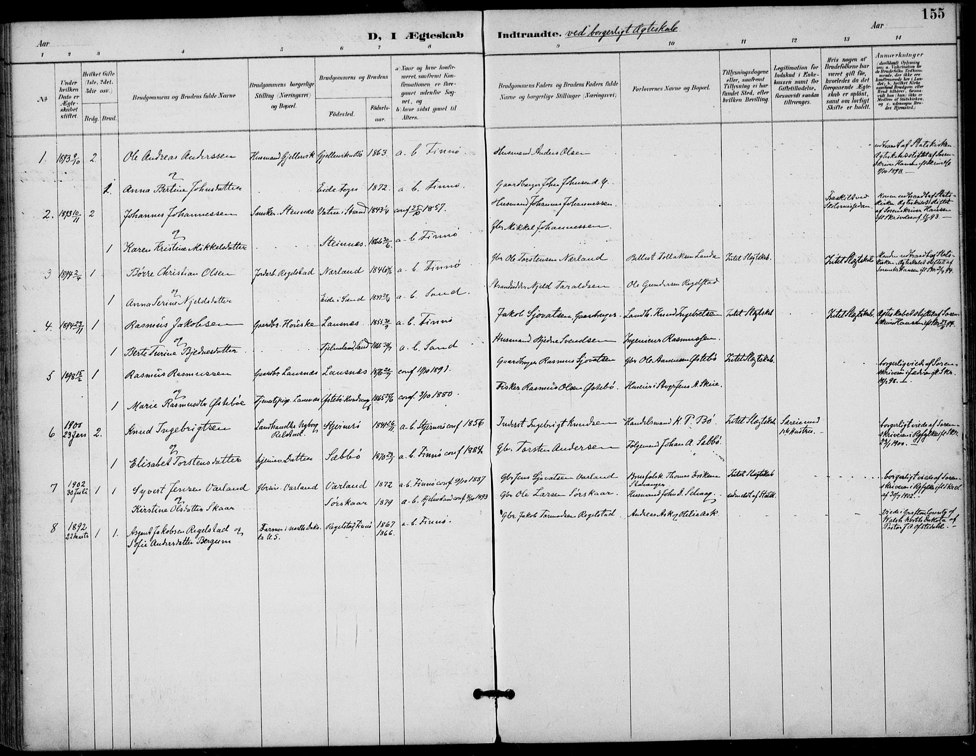 Finnøy sokneprestkontor, AV/SAST-A-101825/H/Ha/Haa/L0011: Parish register (official) no. A 11, 1891-1910, p. 155