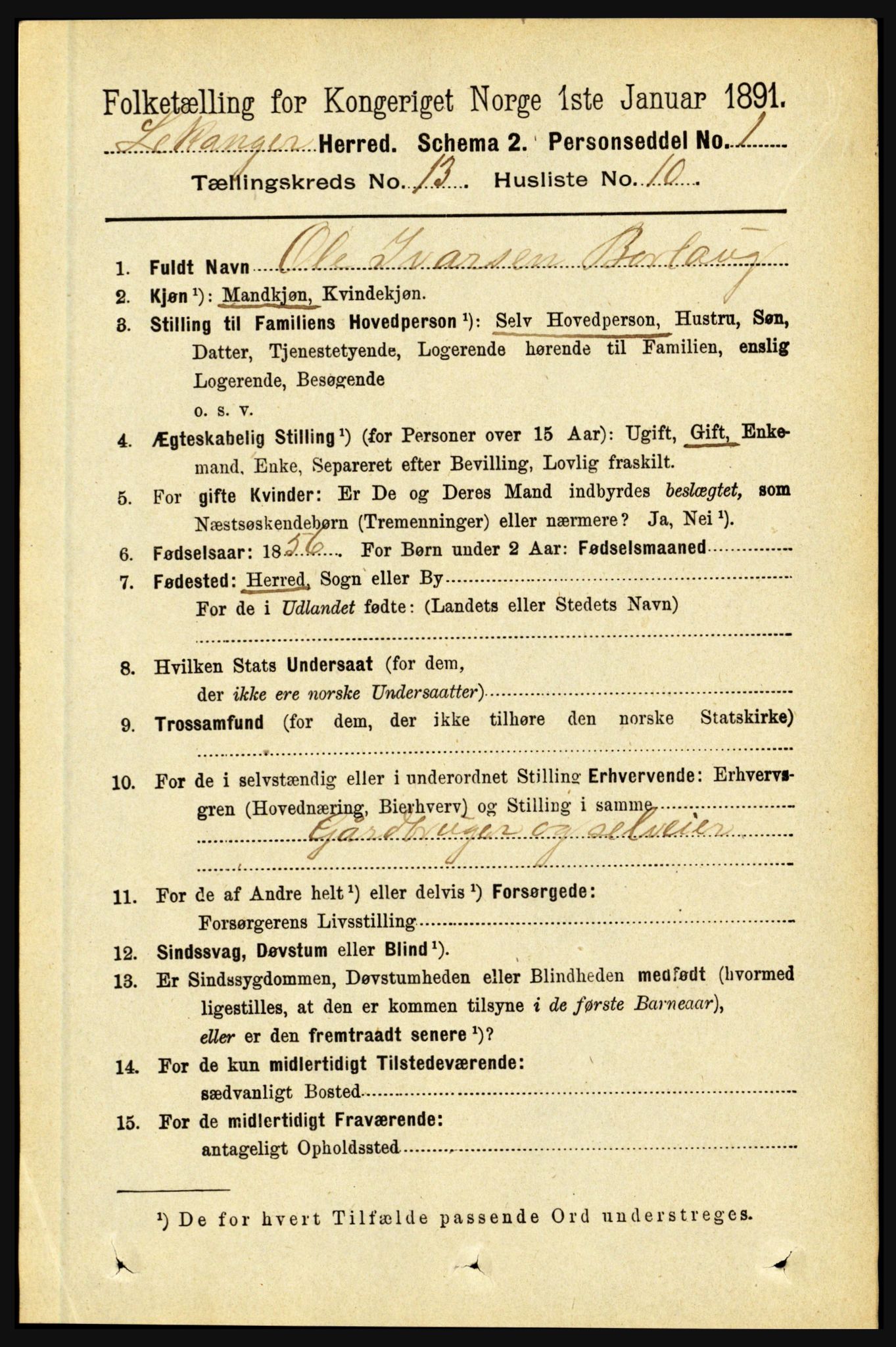 RA, 1891 census for 1419 Leikanger, 1891, p. 2507