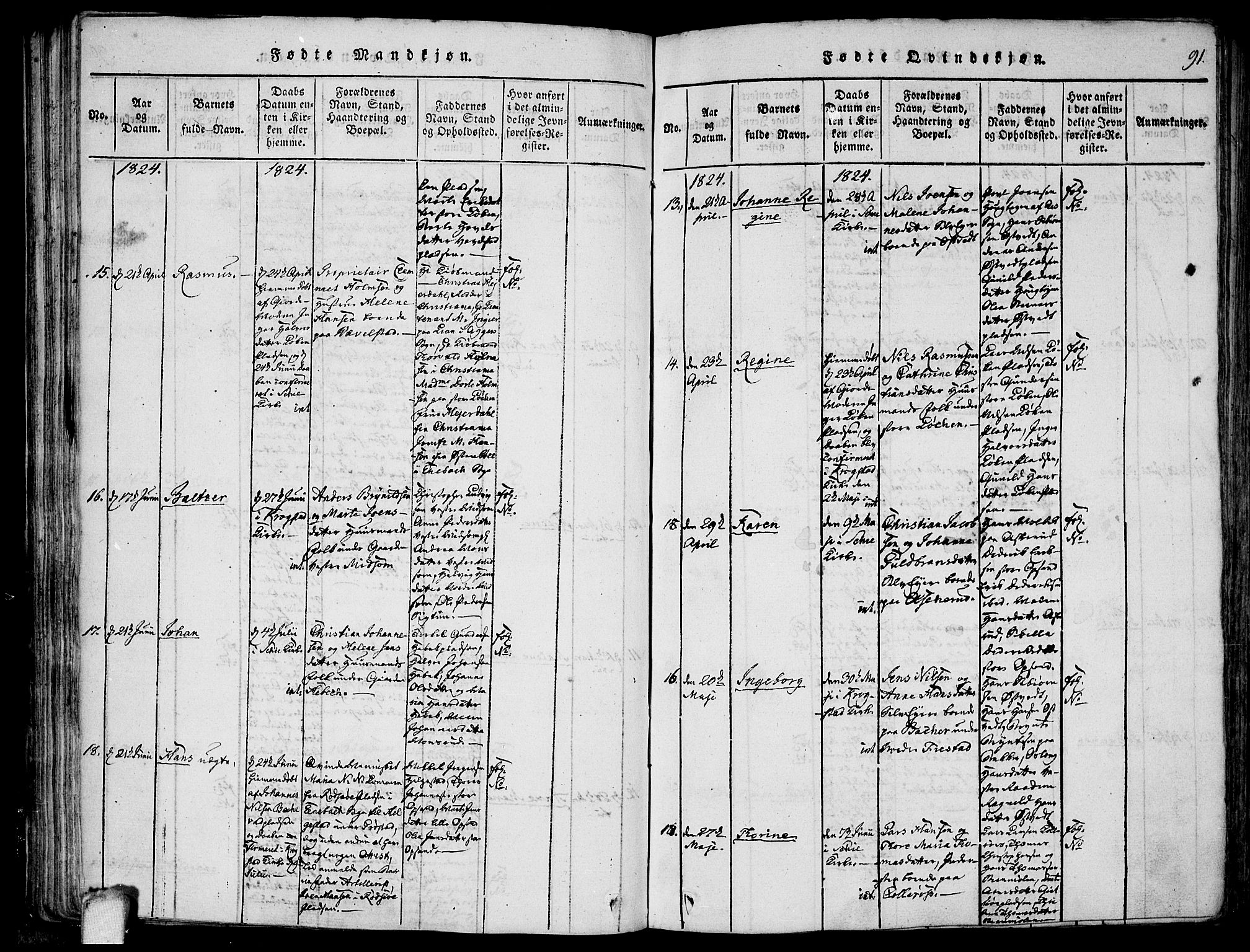 Kråkstad prestekontor Kirkebøker, SAO/A-10125a/F/Fa/L0003: Parish register (official) no. I 3, 1813-1824, p. 91