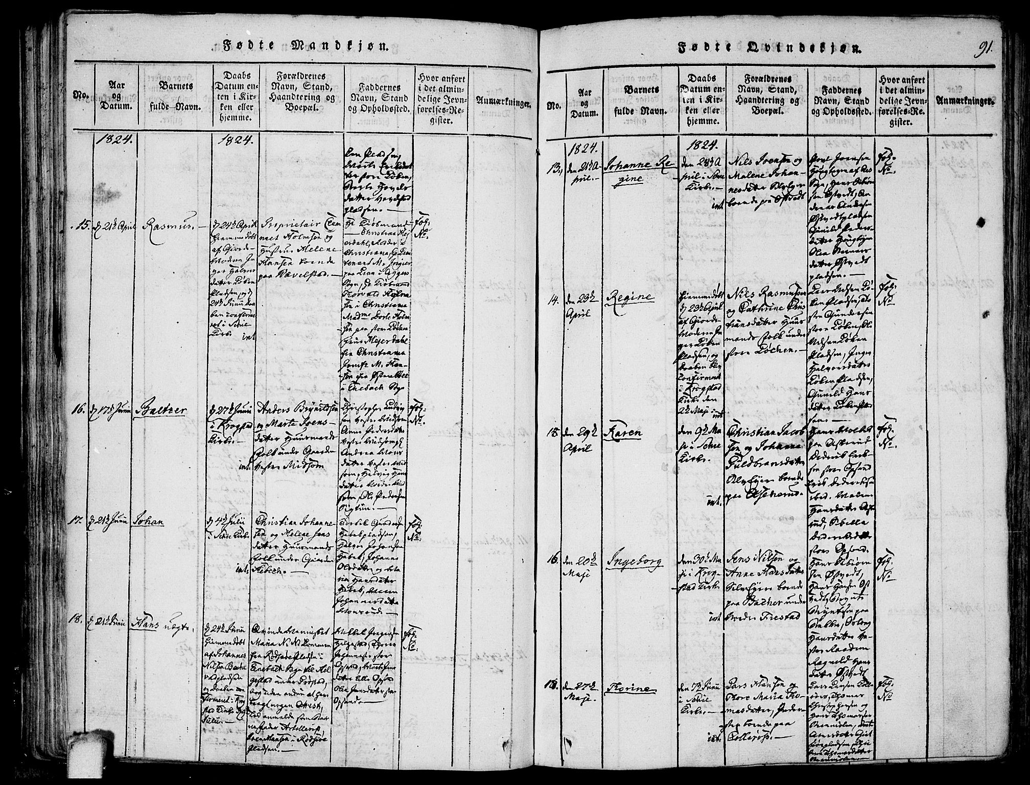 Kråkstad prestekontor Kirkebøker, AV/SAO-A-10125a/F/Fa/L0003: Parish register (official) no. I 3, 1813-1824, p. 91