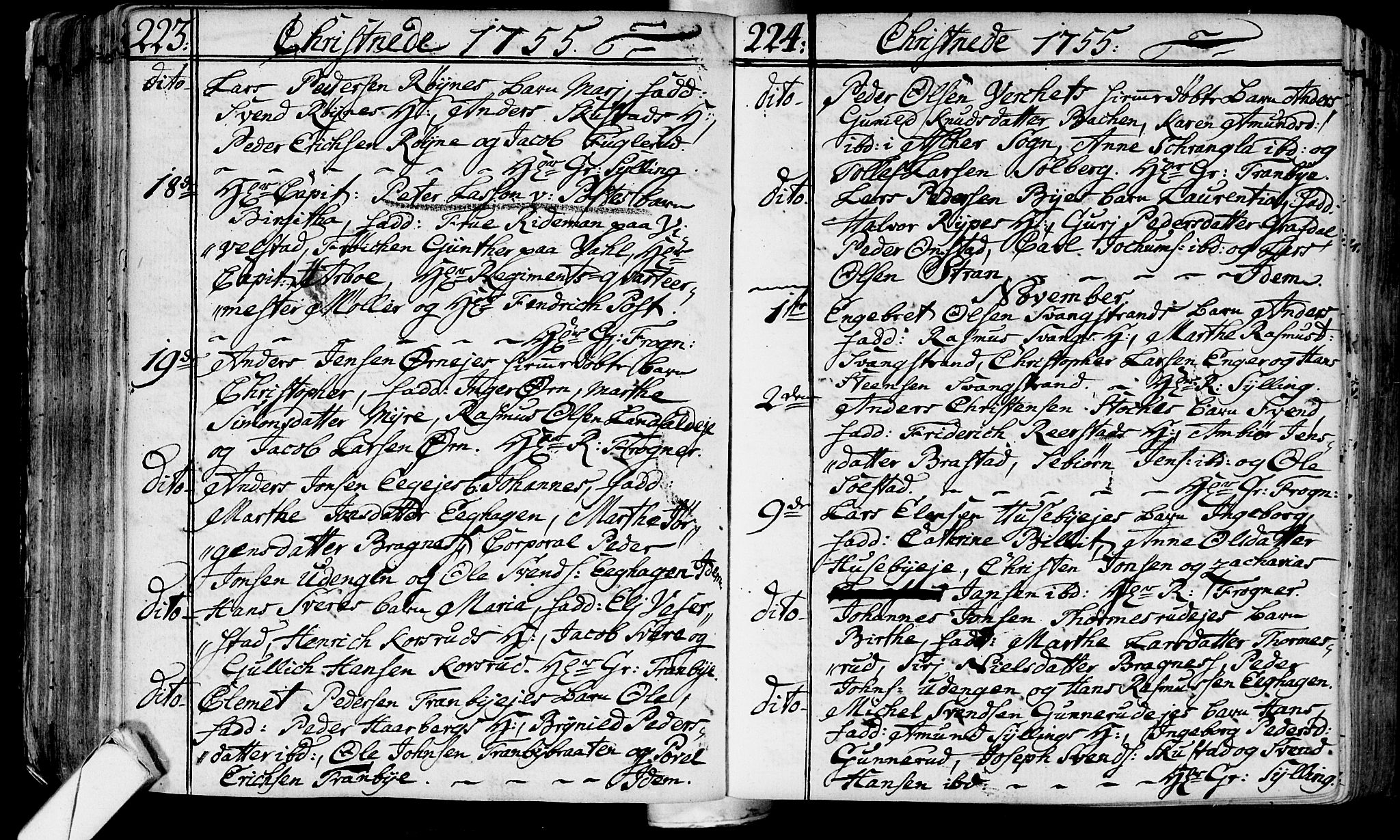 Lier kirkebøker, AV/SAKO-A-230/F/Fa/L0004: Parish register (official) no. I 4, 1749-1764, p. 223-224