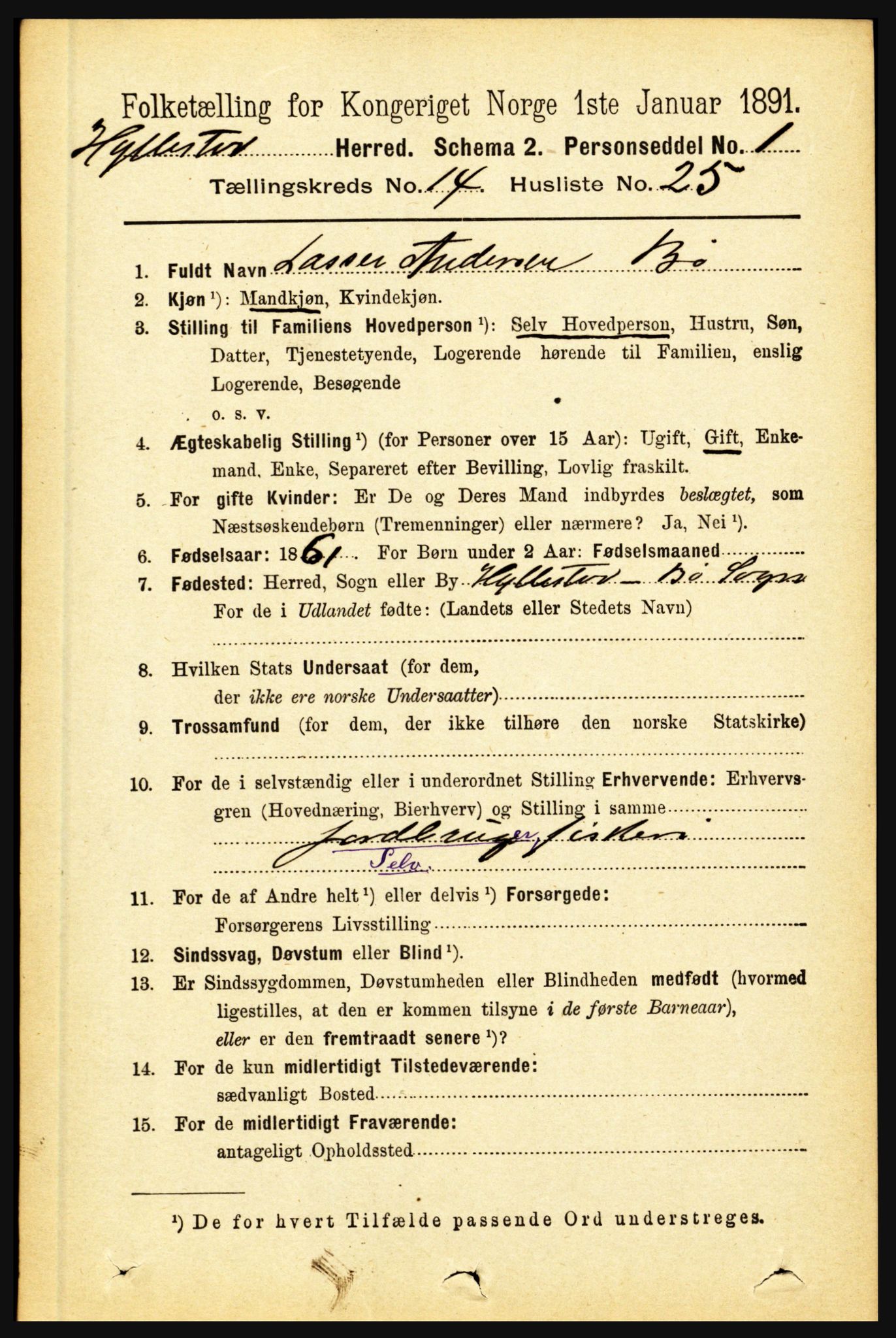 RA, 1891 census for 1413 Hyllestad, 1891, p. 2667