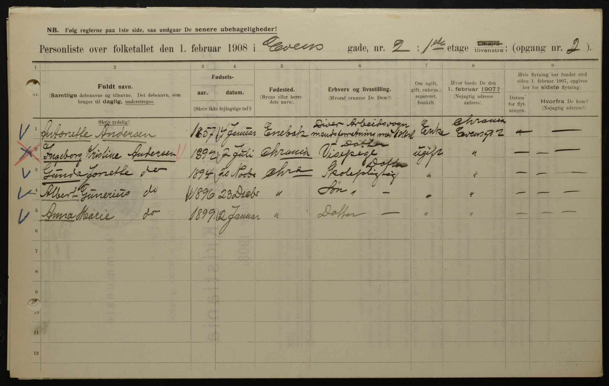 OBA, Municipal Census 1908 for Kristiania, 1908, p. 20830