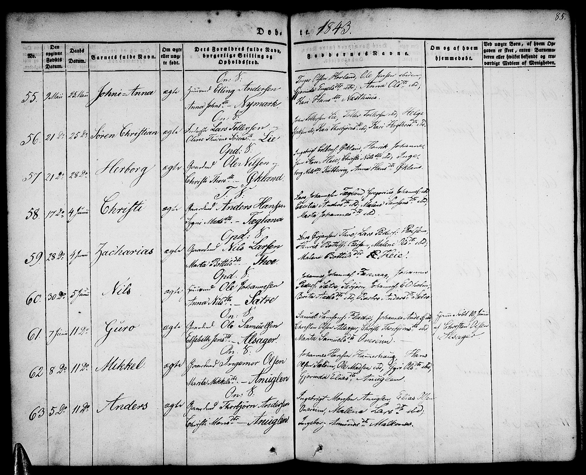 Tysnes sokneprestembete, AV/SAB-A-78601/H/Haa: Parish register (official) no. A 9, 1837-1848, p. 85